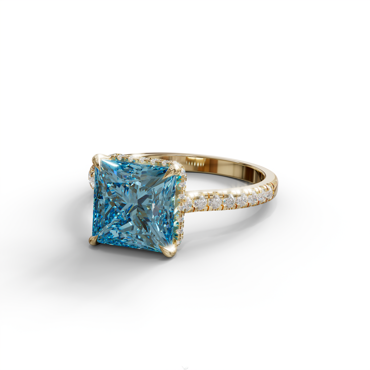 3 Carat Fancy Blue Princess Cut Hidden Halo Lab Grown Diamond Engagement Ring