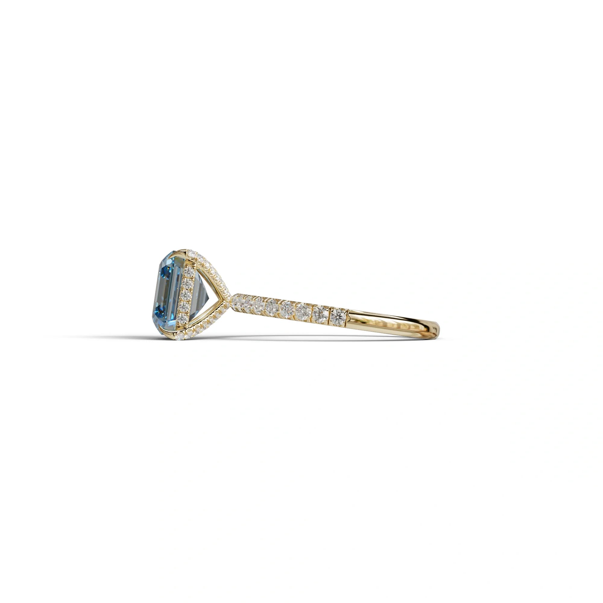 3 Carat Blue Asscher Cut Hidden Halo & Pave Lab Grown Diamond Ring