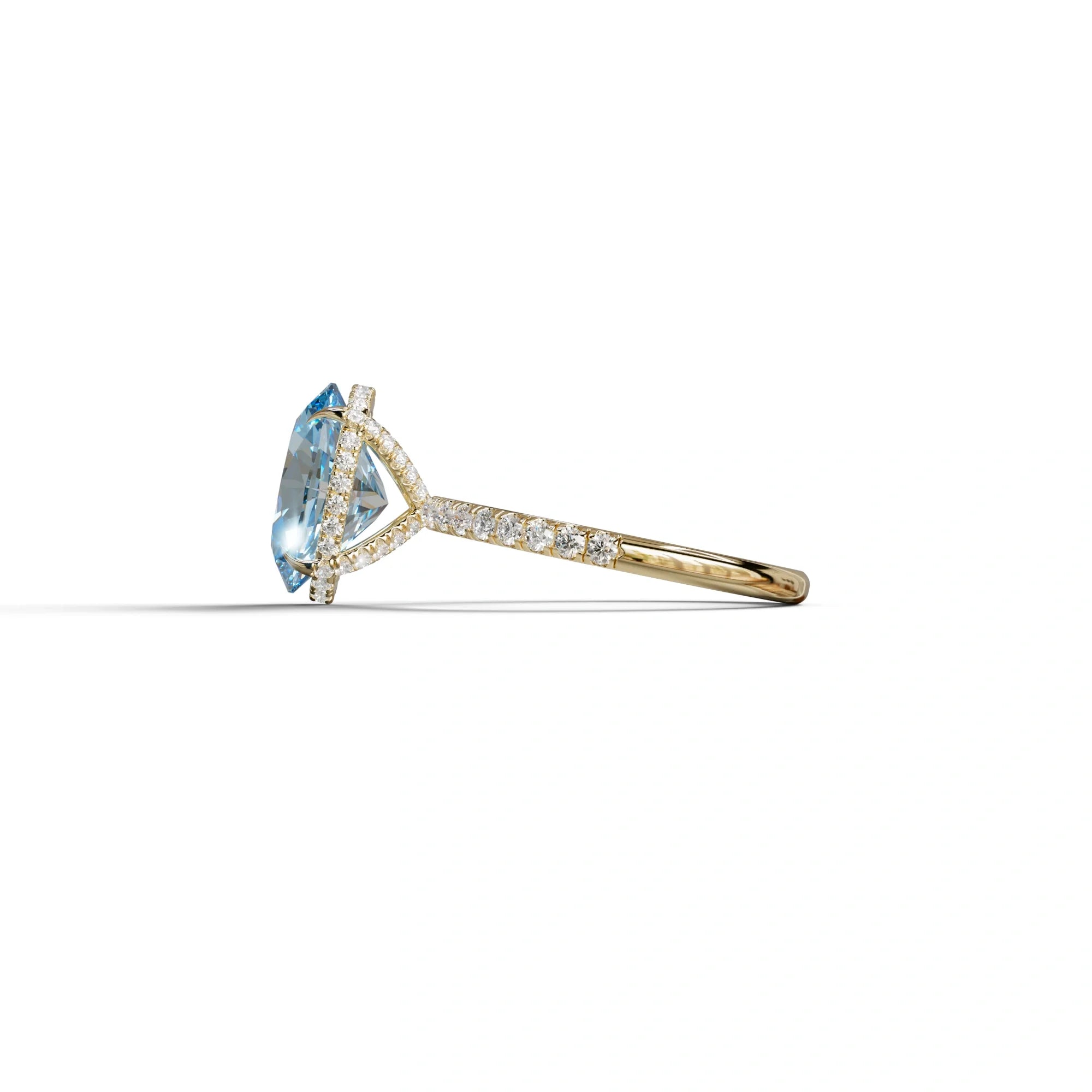 3 Carat Blue Oval Cut Hidden Halo & Pave Setting Lab Grown Diamond Ring