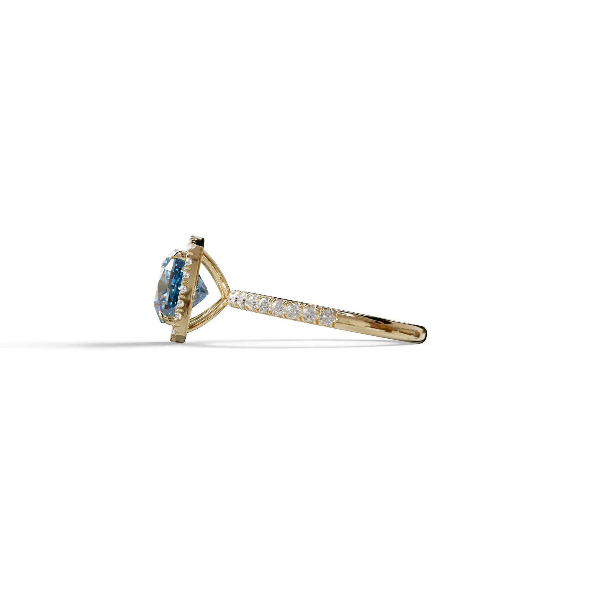Blue Cushion Cut Halo & Pave Lab Grown Diamond Engagement Ring - Rosa