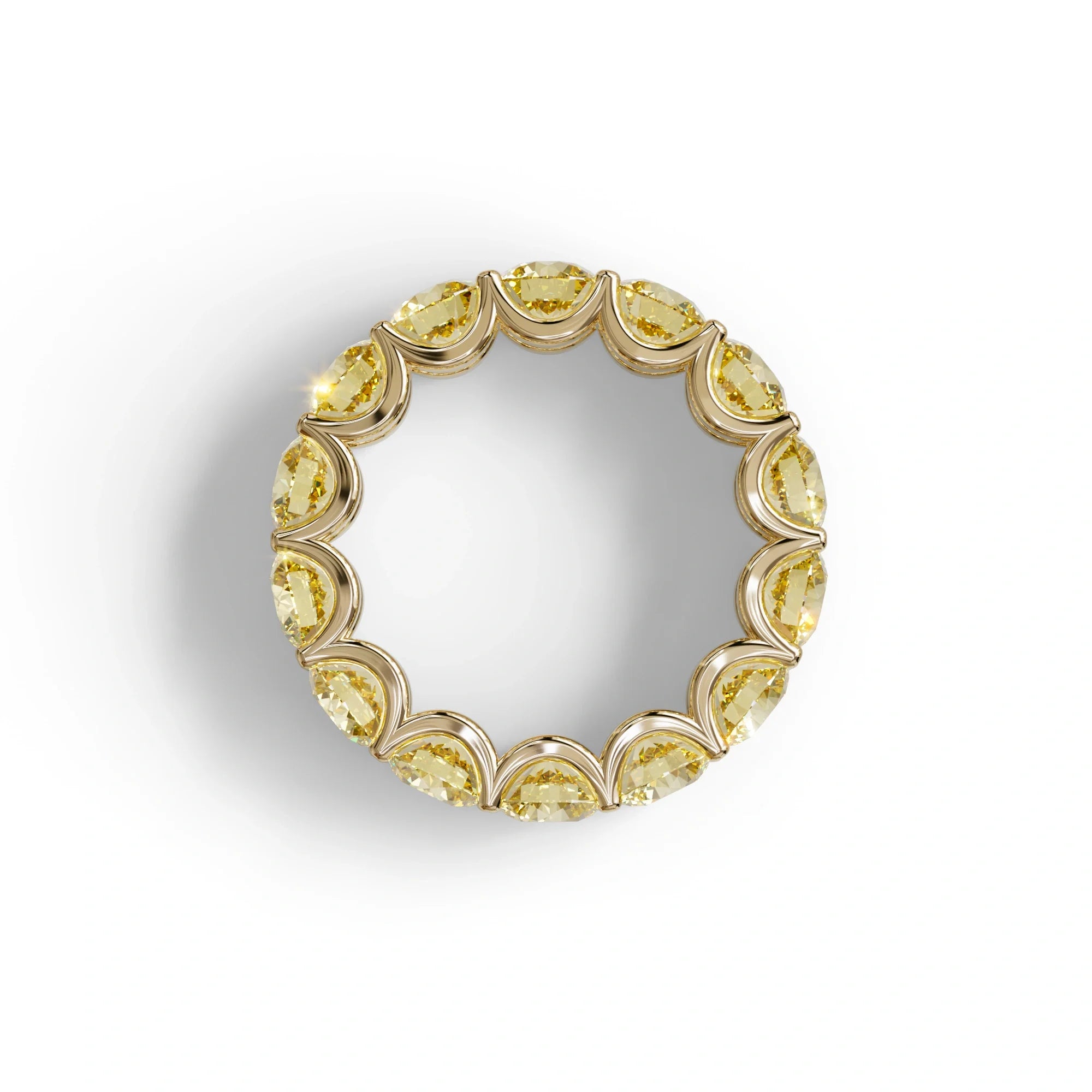 Yellow Round Brilliant Diamond Full Eternity Band in 18k Yellow Gold – Scalloped U-Prong Setting