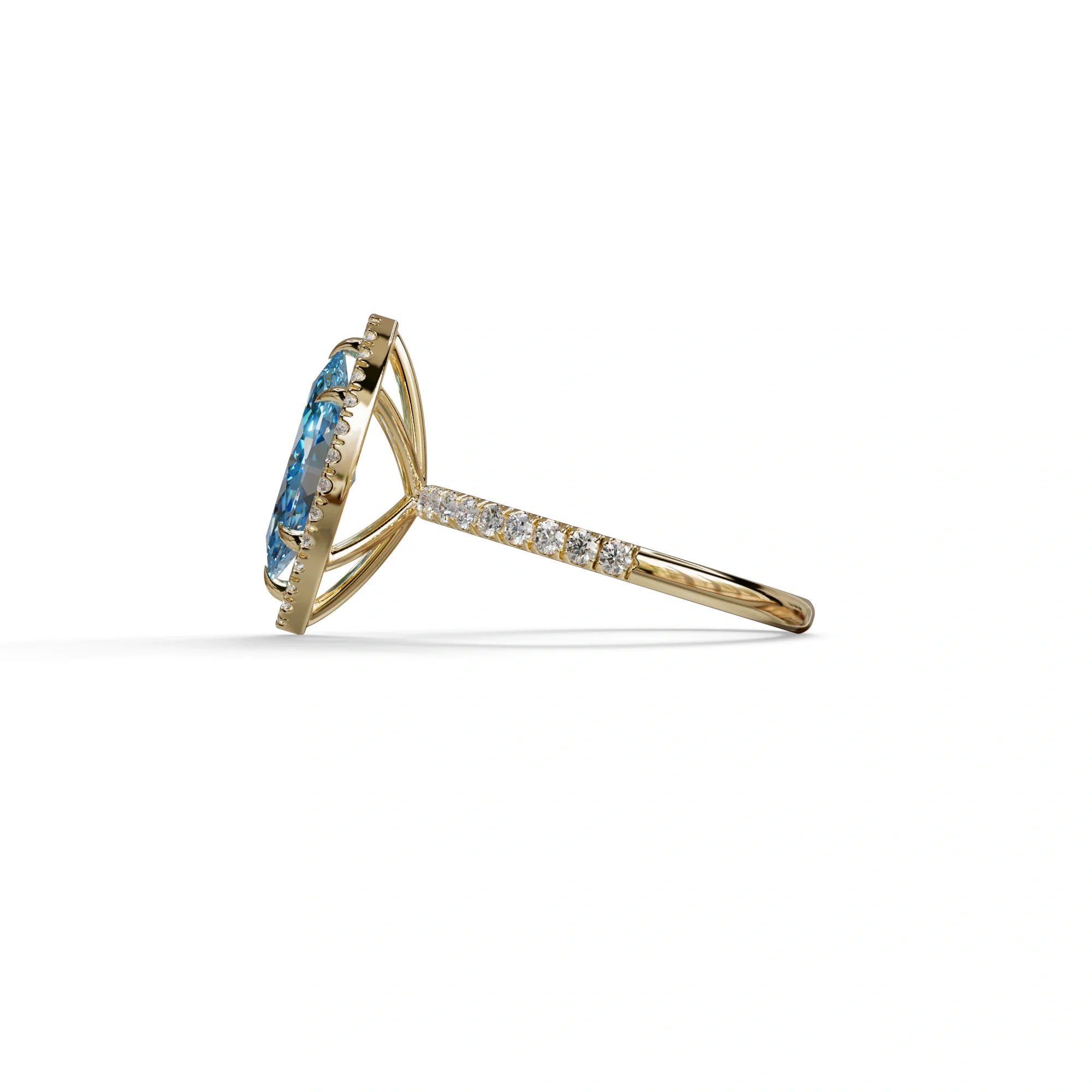 Blue Marquise Cut Halo & Pave Lab Grown Diamond Engagement Ring - Simplicity