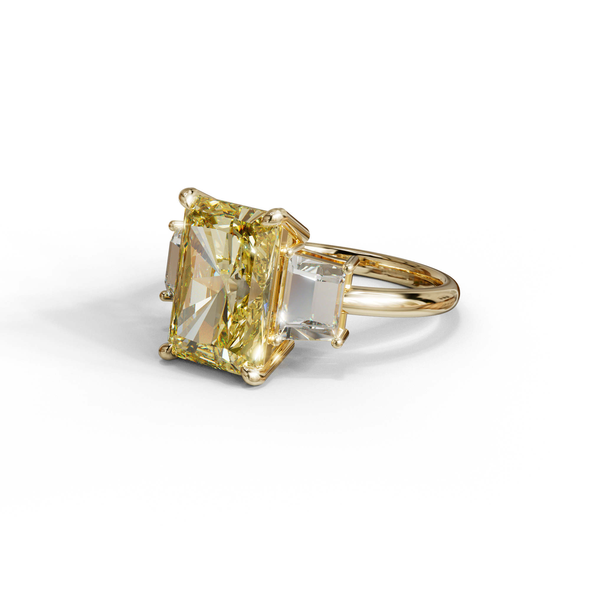 4 Carat Yellow Radiant & Trapezoid Three Stone Engagement Ring - Embrace