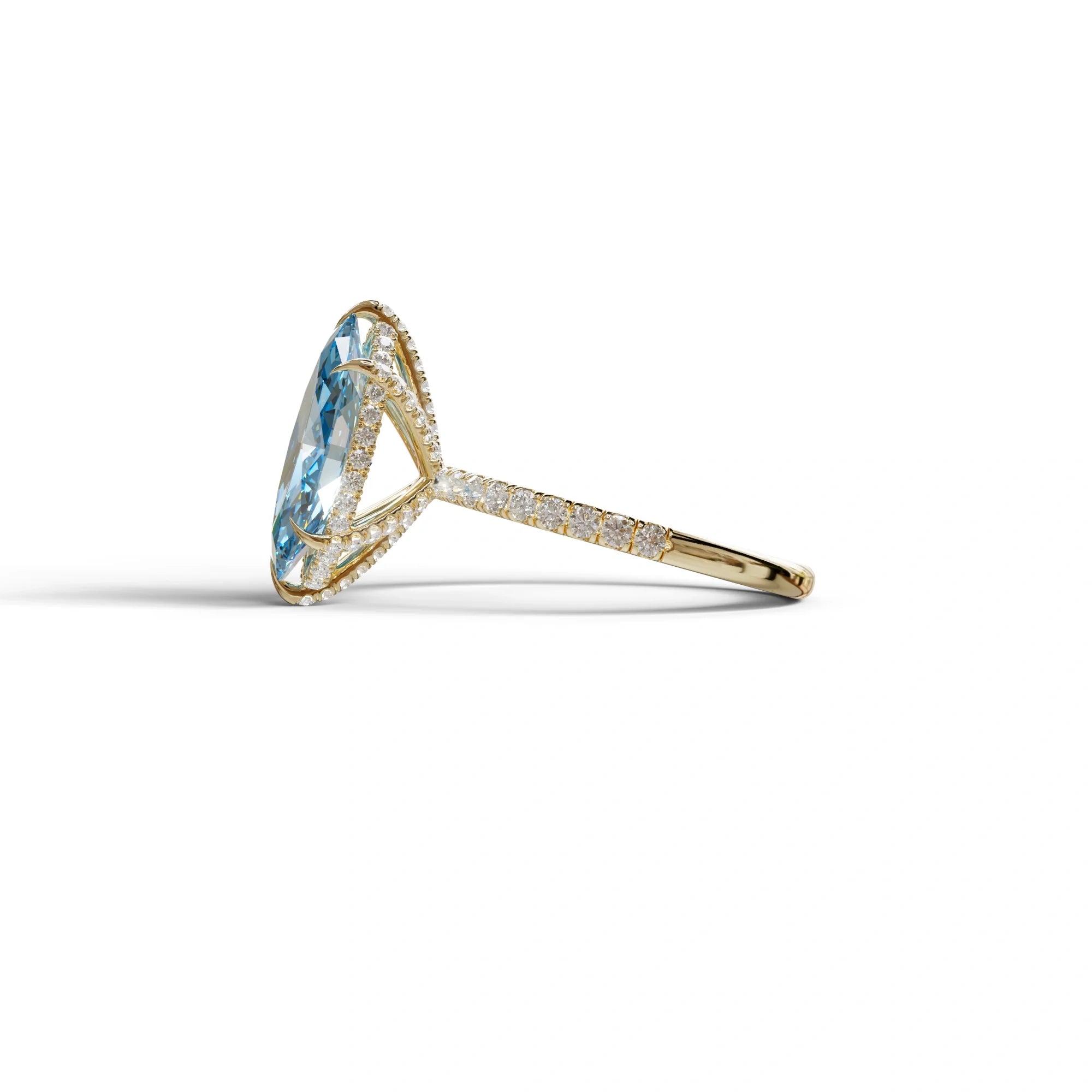 3 Carat Blue Marquise Cut Lab Diamond In Hidden Halo & Pave Setting Ring
