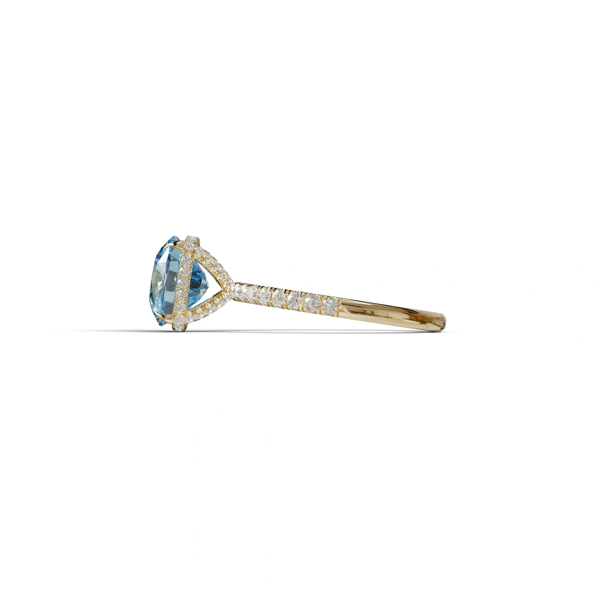 2.5 Carat Blue Cushion Cut Hidden Halo & Pave Lab Grown Diamond Ring