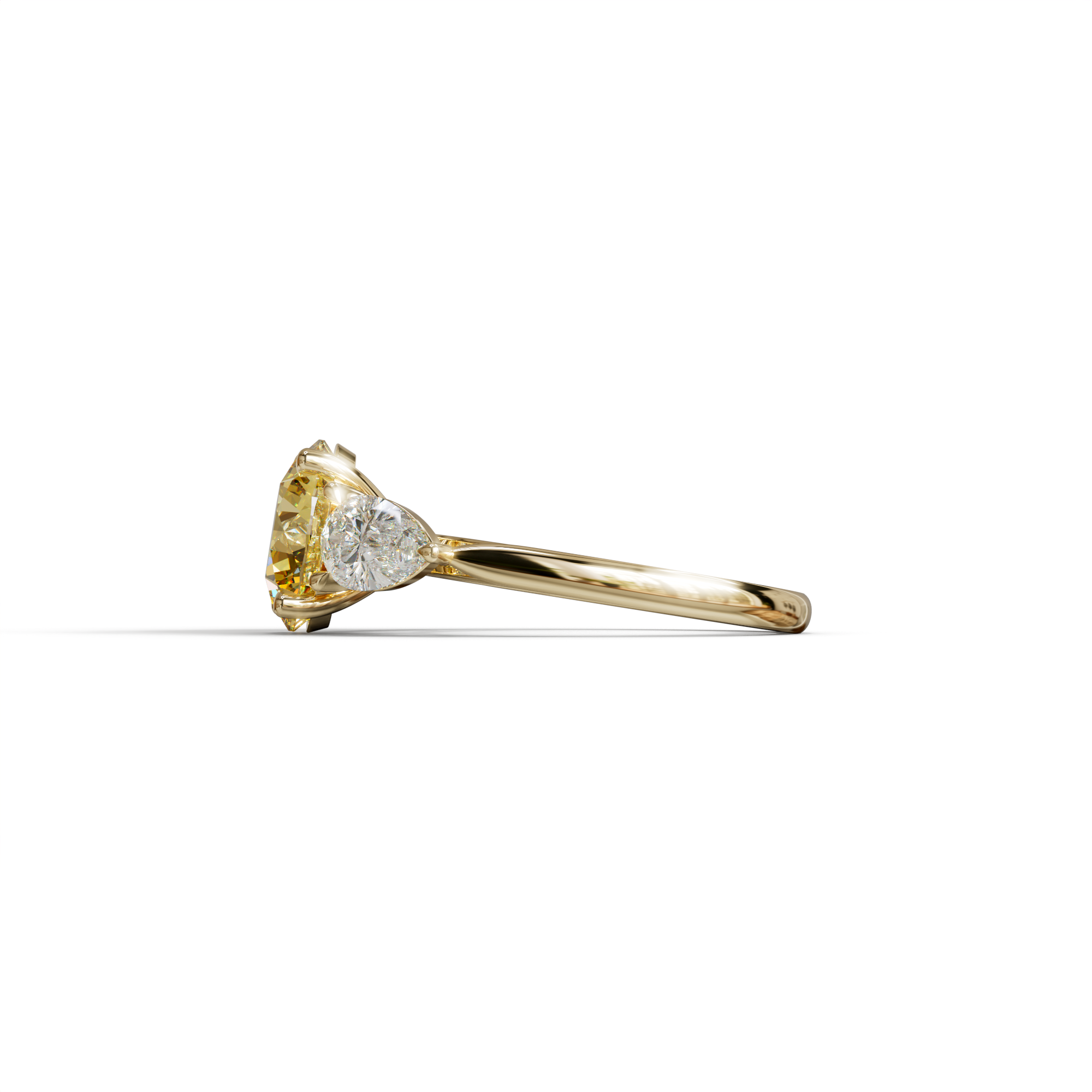 4 Carat Yellow Round & Pear Cut Three Stone Lab Diamond Ring - Luminous