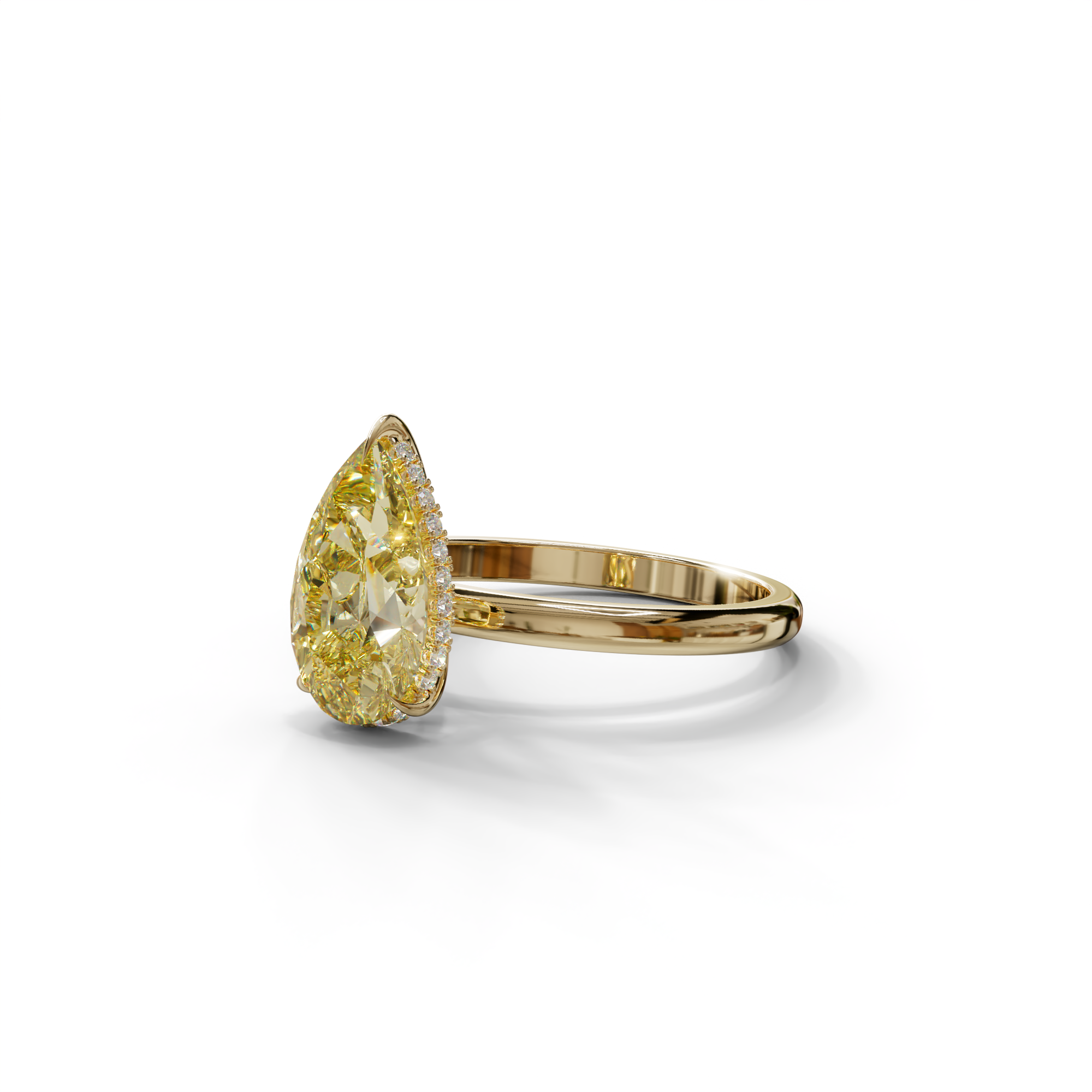 3.5 Carat Yellow Pear Cut Hidden Halo Lab Diamond Ring