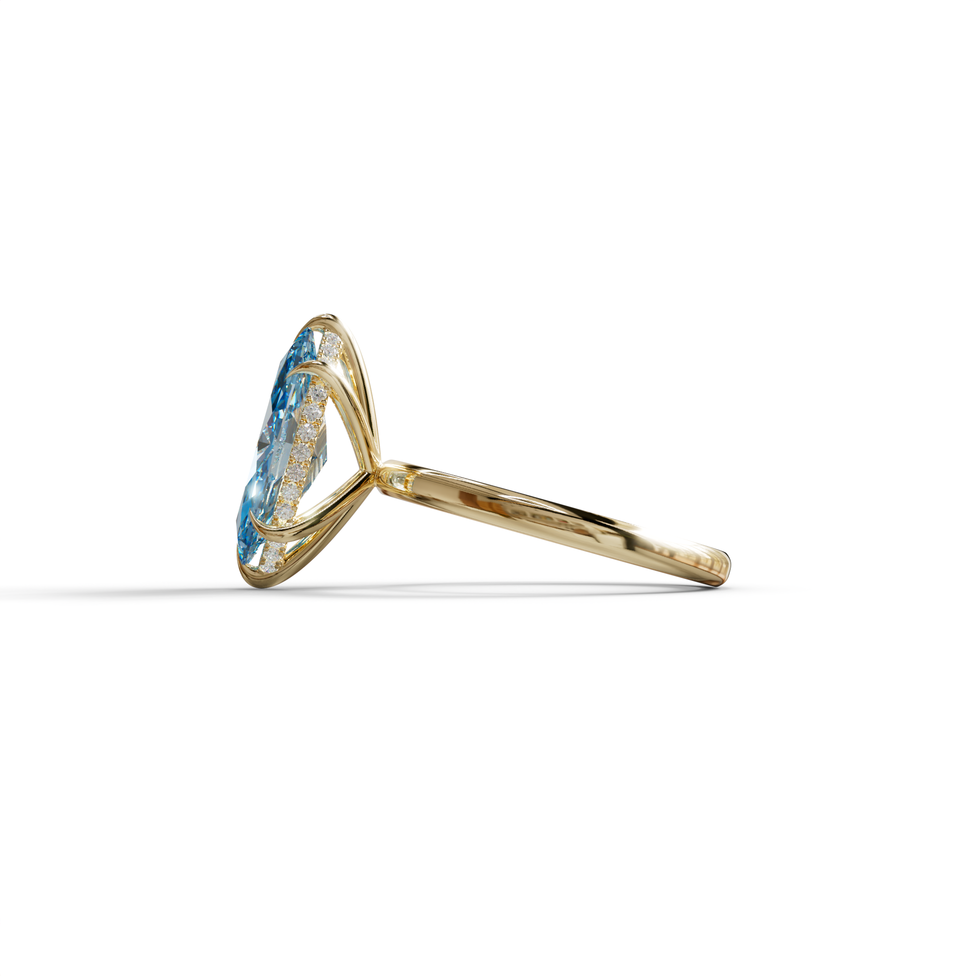 3.5 Carat Blue Marquise Cut Hidden Halo & Claw Setting Lab Grown Diamond Ring - Meraviglioso