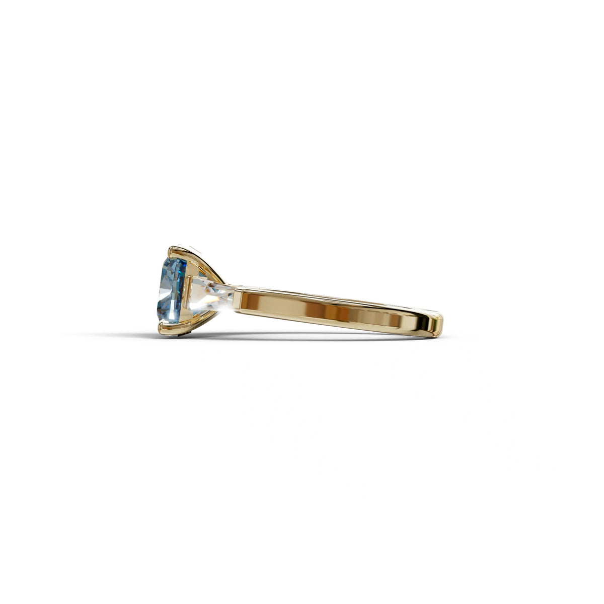 3 Carat Blue Cushion & Tapered Baguette Three Stone Engagement Ring