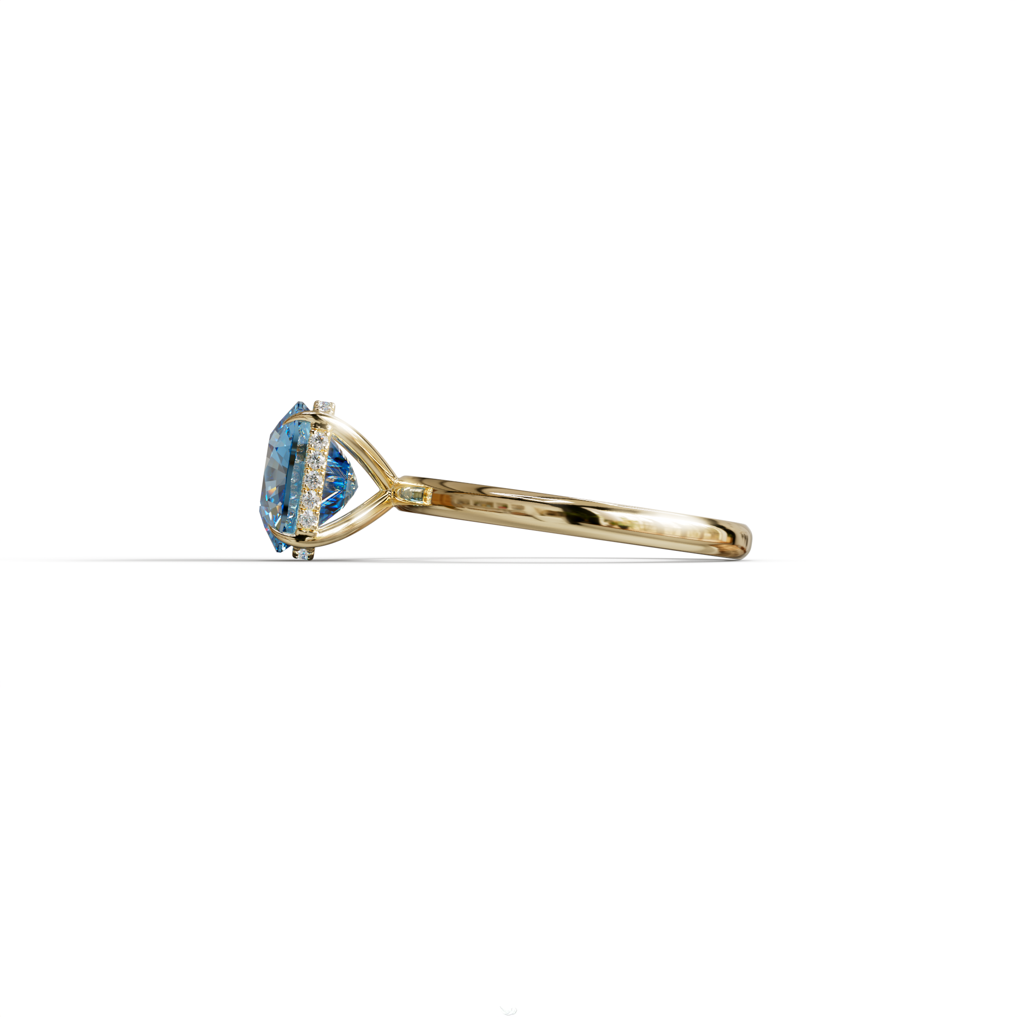 3 Carat Blue Cushion Lab Diamond Hidden Halo Ring