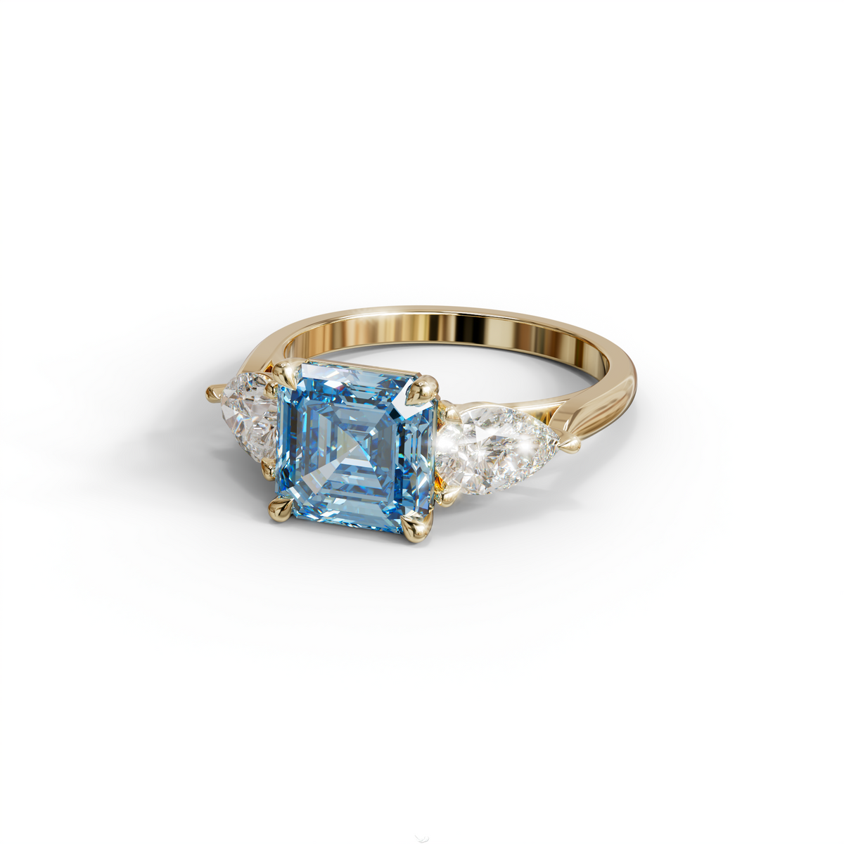 4 Carat Fancy Blue Asscher Cut Three Stone Lab Grown Diamond Engagement Ring