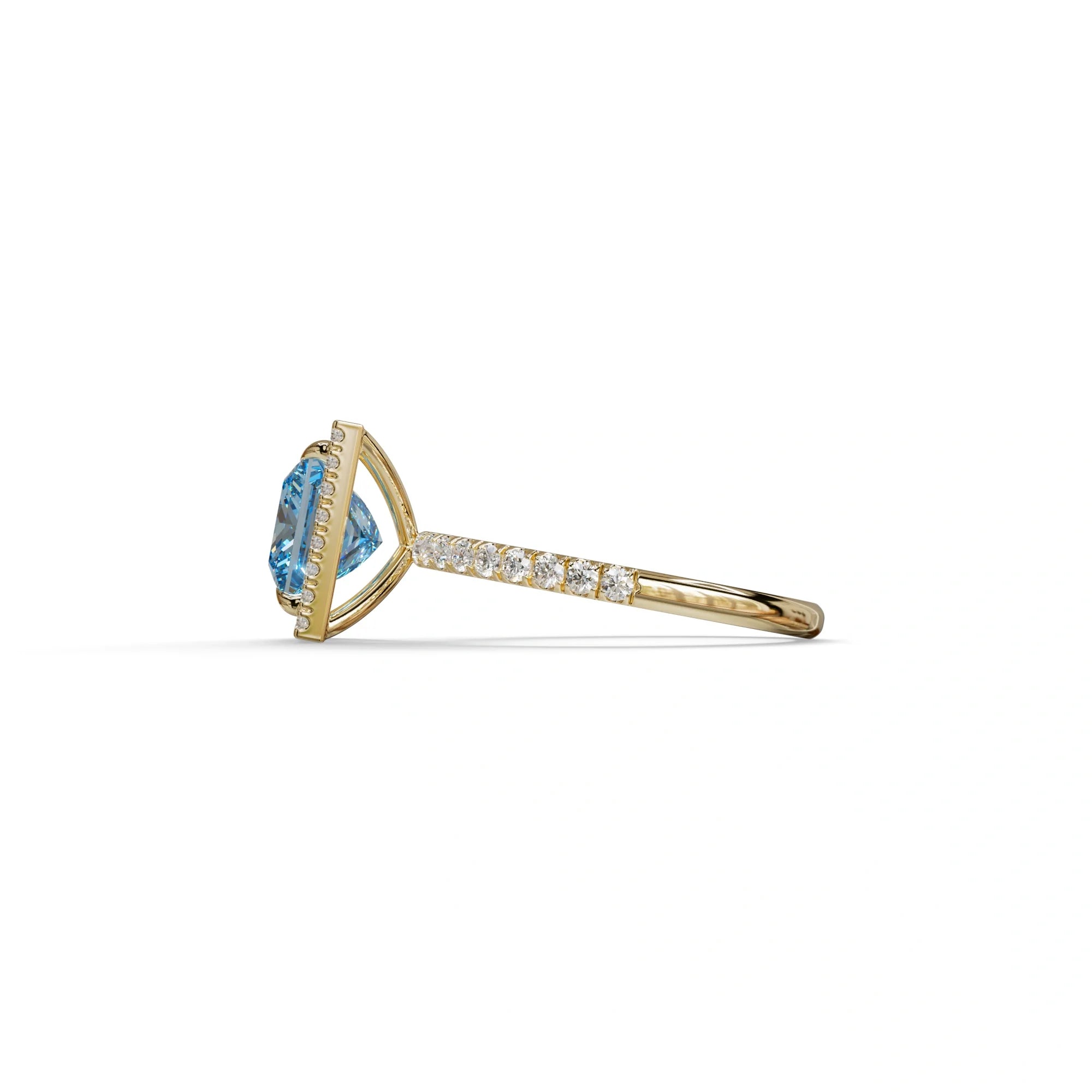 2 Carat Blue Princess Cut Halo & Pave Lab Diamond Ring - Diamond Prime