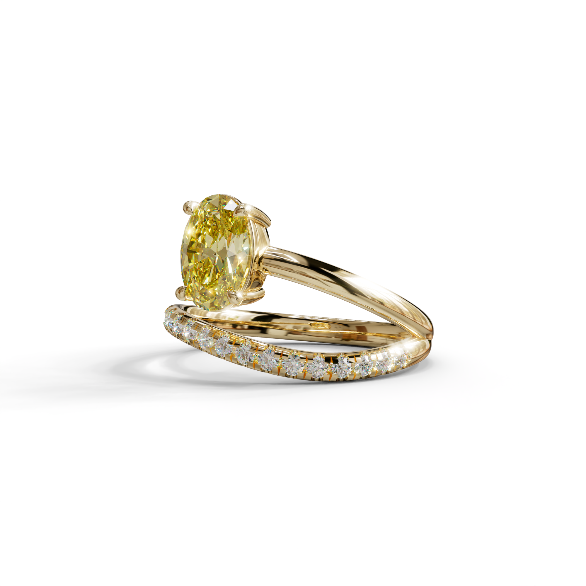 1.5 Carat S-Curve Yellow Oval Diamond Pave-set Diamond Ring - Bypass
