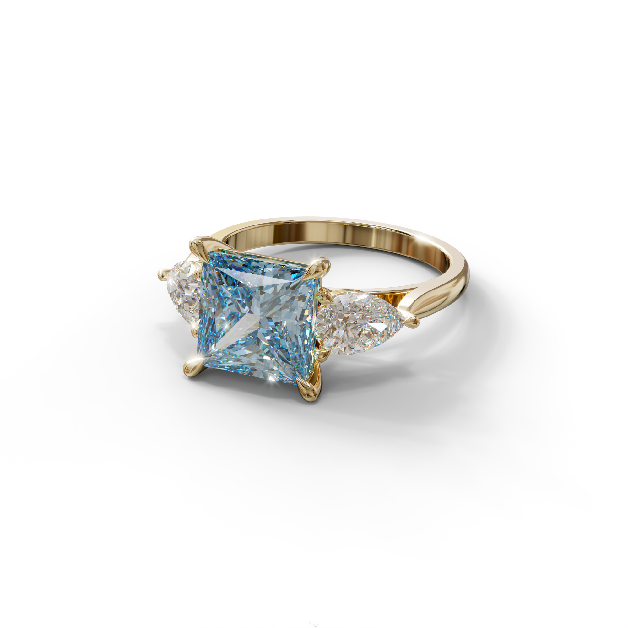 4 Carat Fancy Blue Princess Cut Three Stone Lab Grown Diamond Engagement Ring