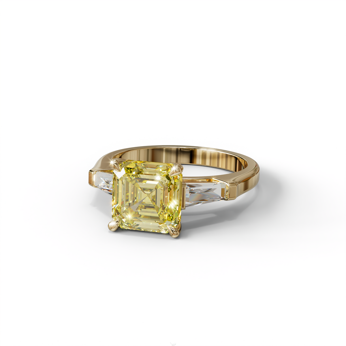 3 Carat Yellow Asscher & Baguette Cut Multi Stone Lab Diamond Ring - Brillante