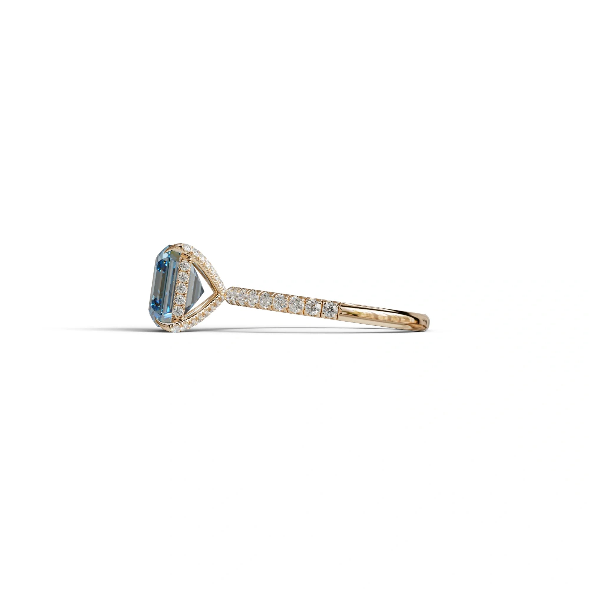 3 Carat Blue Asscher Cut Hidden Halo & Pave Lab Grown Diamond Ring
