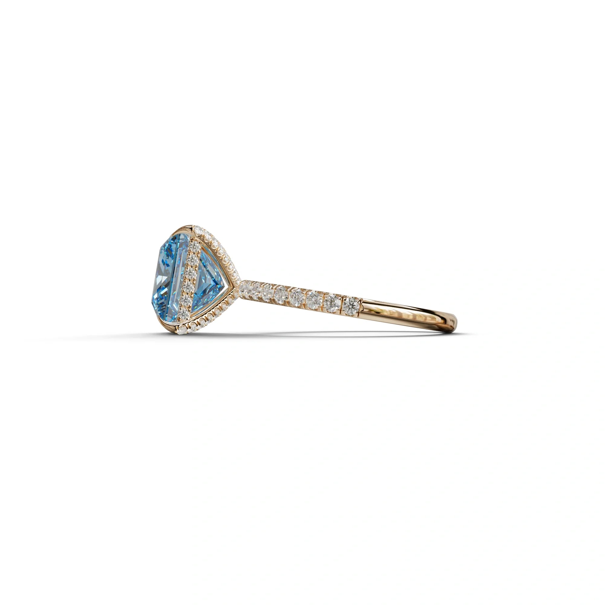 3 Carat Blue Princess Cut Hidden Halo & Pave Lab Diamond Ring