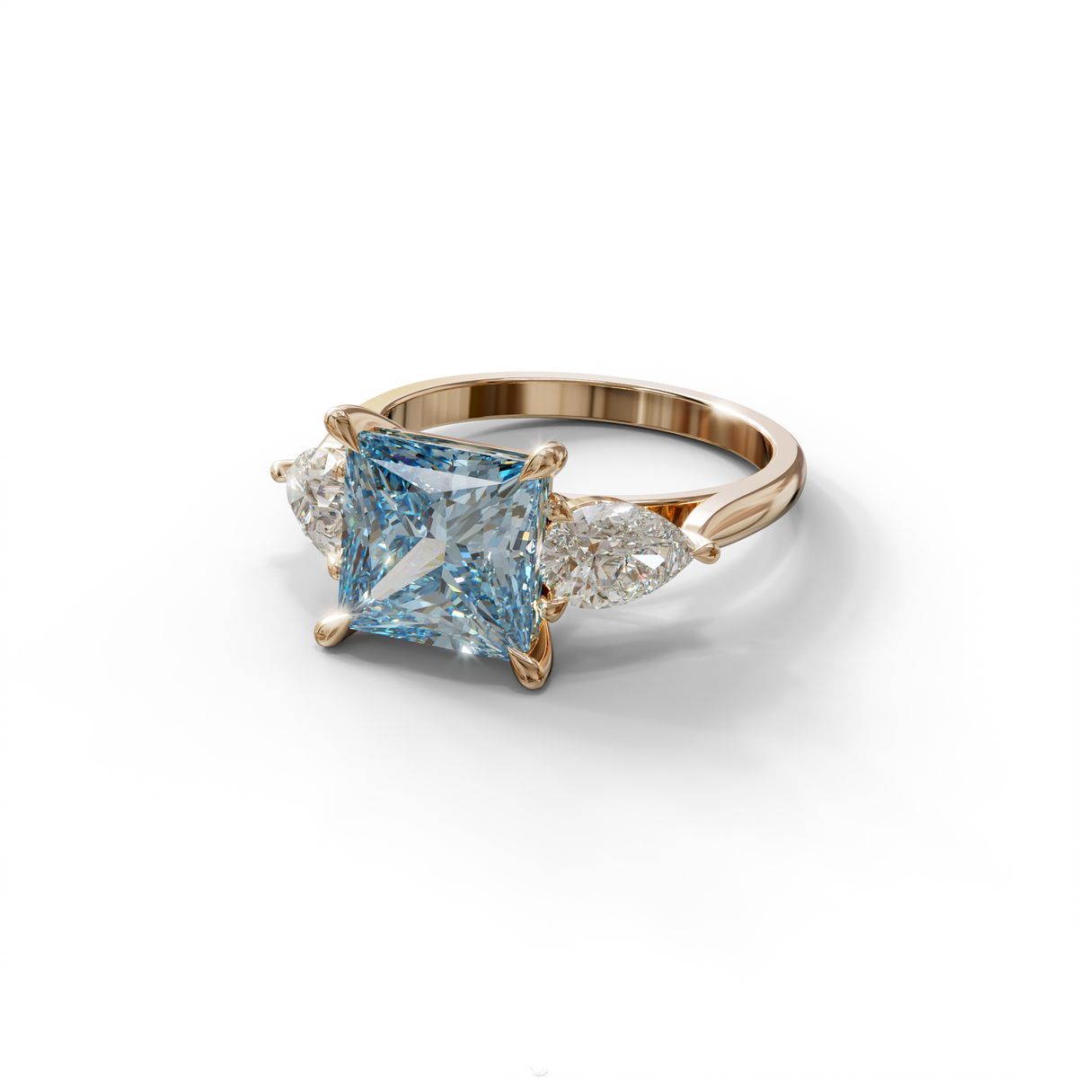 4 Carat Fancy Blue Princess Cut Three Stone Lab Grown Diamond Engagement Ring
