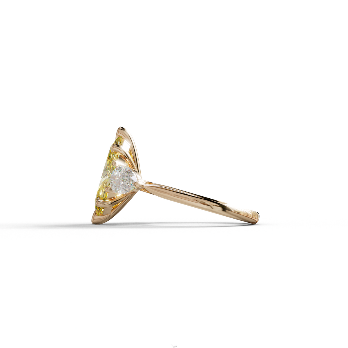 3 Carat Canary Yellow Marquise & Pear Cut Three Stone Lab Grown Diamond Engagement Ring