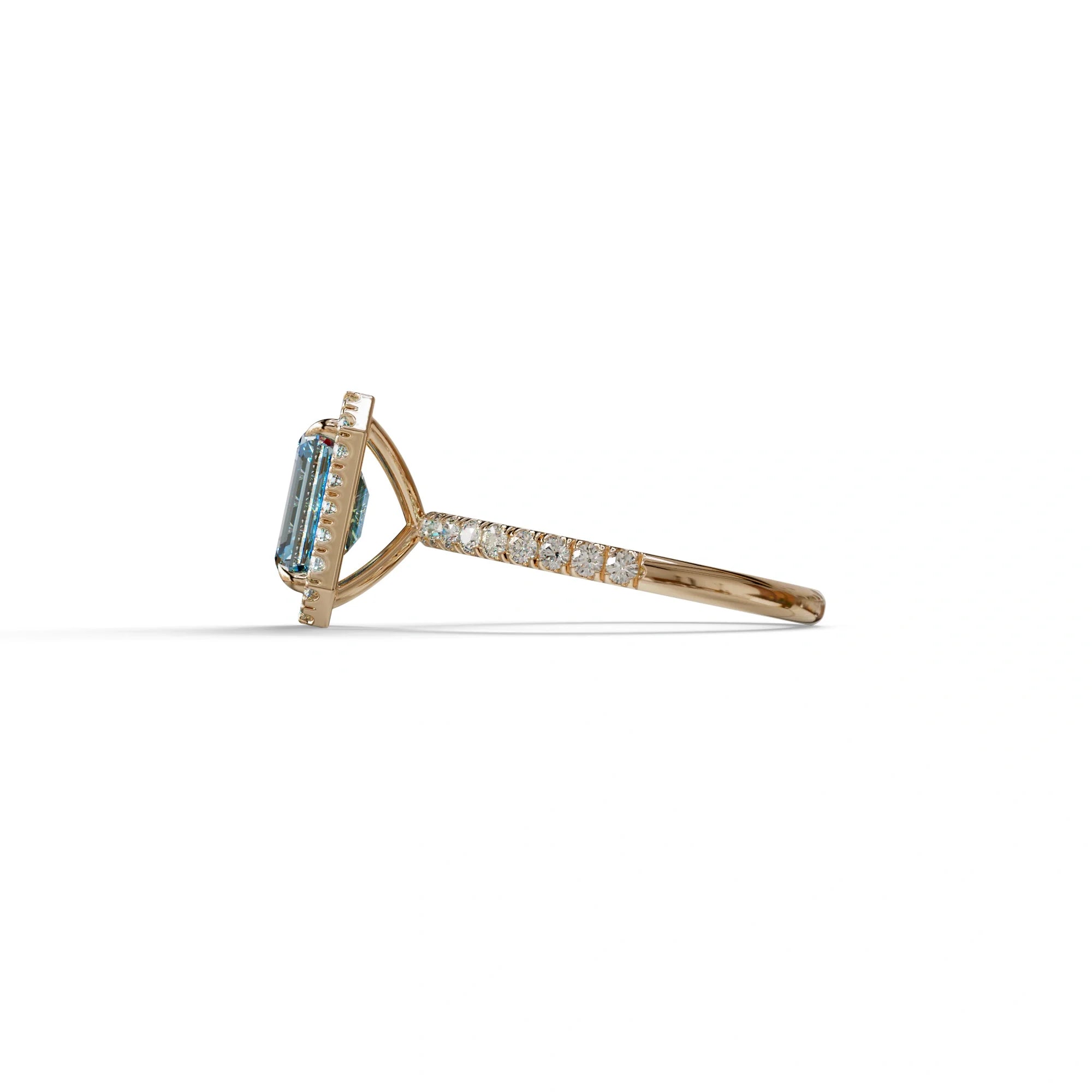 Blue Emerald Cut Halo & Pave Lab Grown Diamond Engagement Ring - Viola