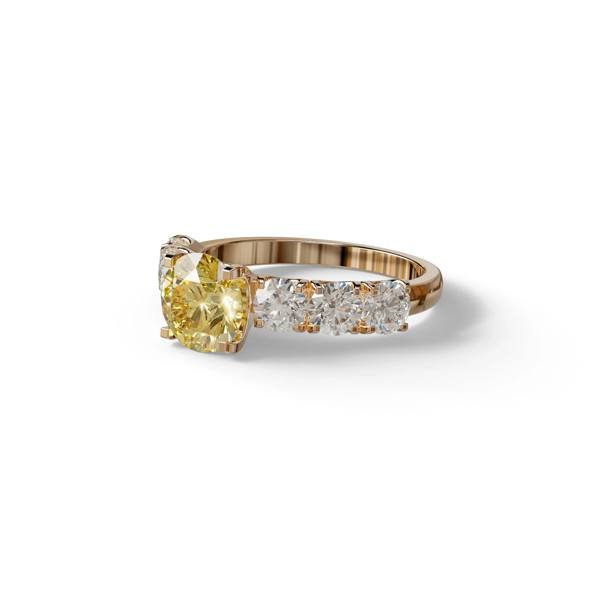 3 Carat Yellow Round Cut Half Eternity Lab Diamond Engagement Ring - Angeleno