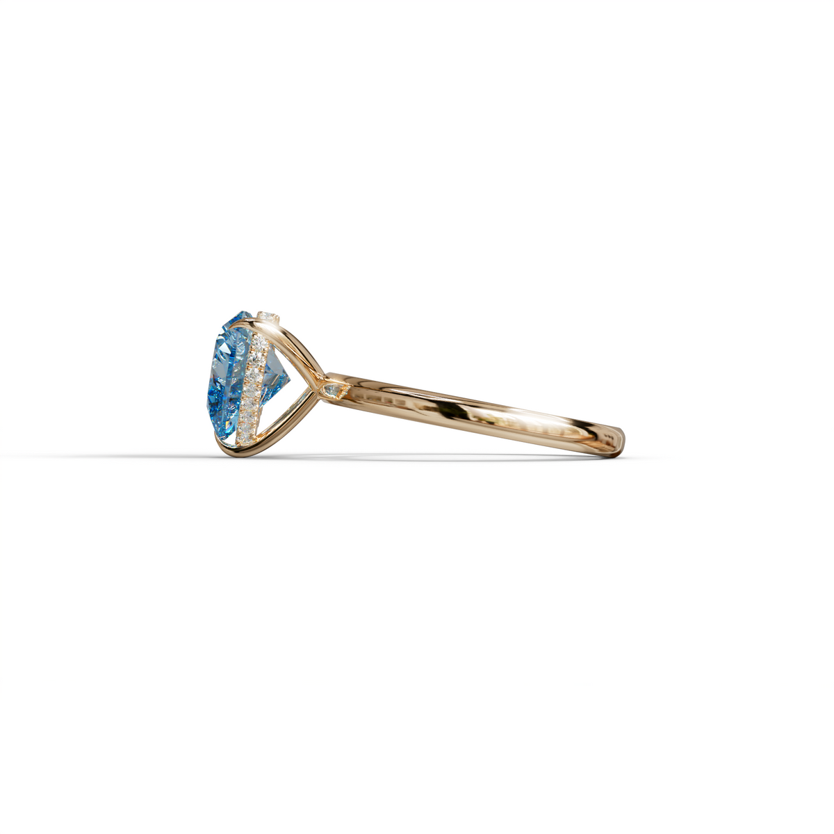 3 Carat Blue Heart Cut Hidden Halo Set Lab Grown Diamond Engagement Ring