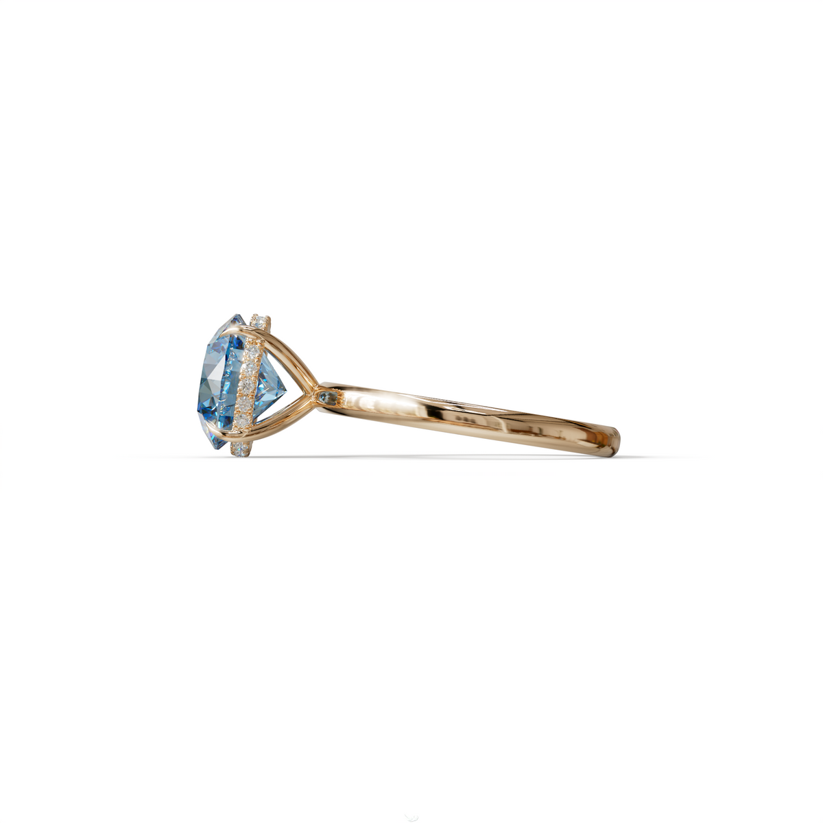 3 Carat Round Blue Hidden Halo Lab Diamond Ring - Luxe Cercle