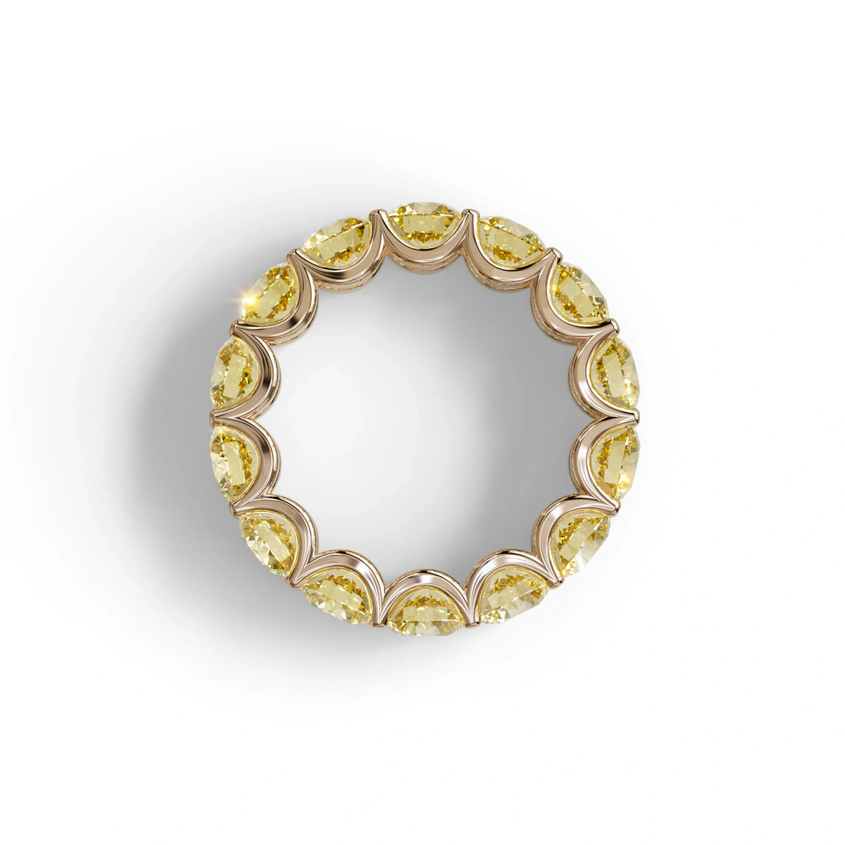 Yellow Round Brilliant Diamond Full Eternity Band in 18k Yellow Gold – Scalloped U-Prong Setting