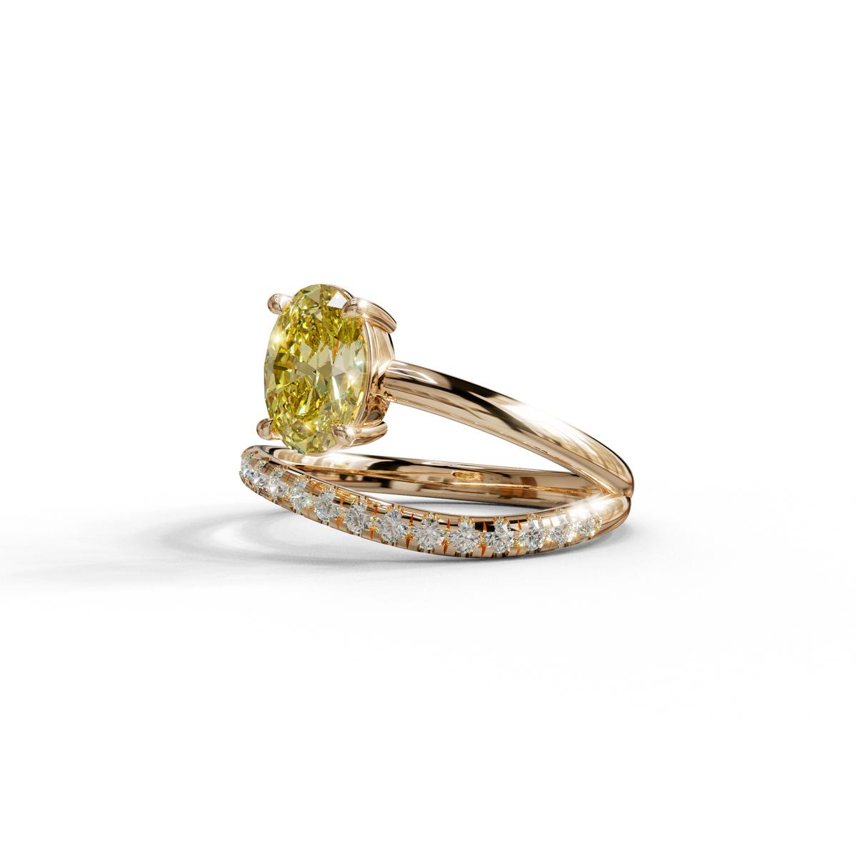 1.5 Carat S-Curve Yellow Oval Diamond Pave-set Diamond Ring - Bypass