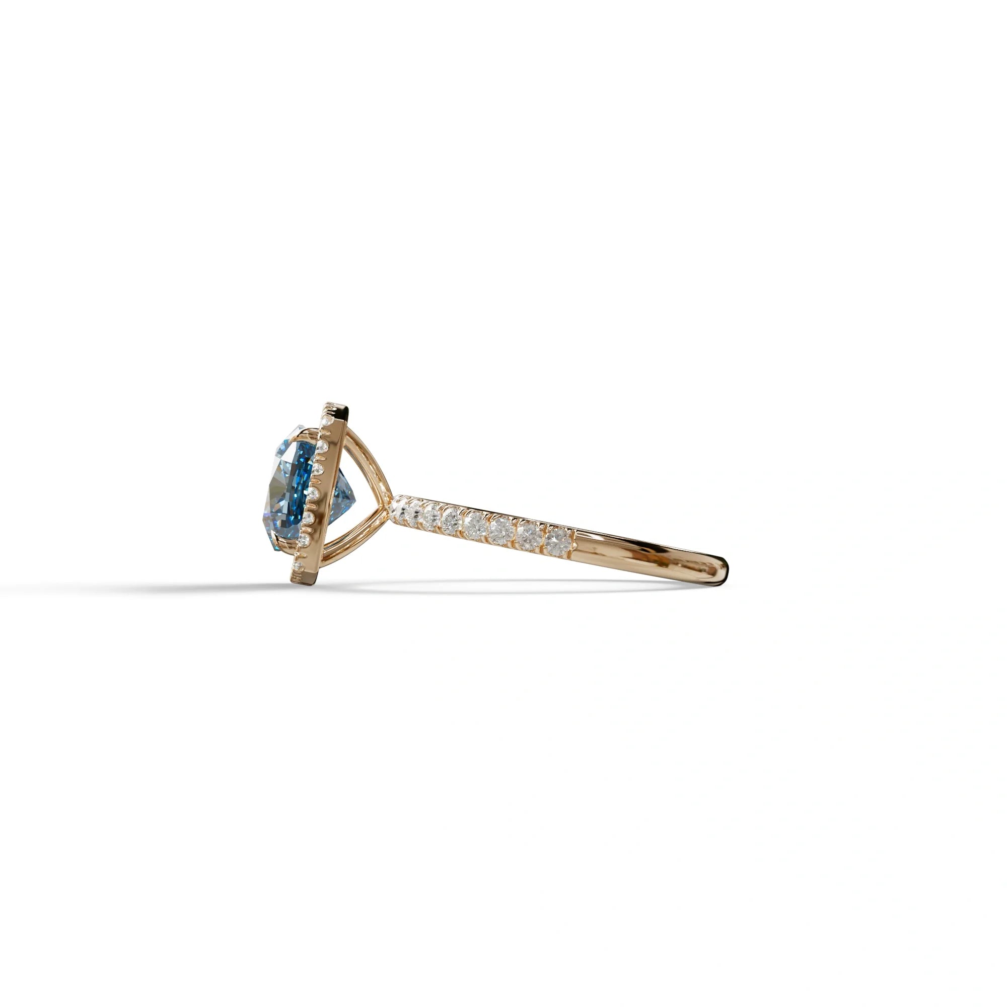 Blue Cushion Cut Halo & Pave Lab Grown Diamond Engagement Ring - Rosa