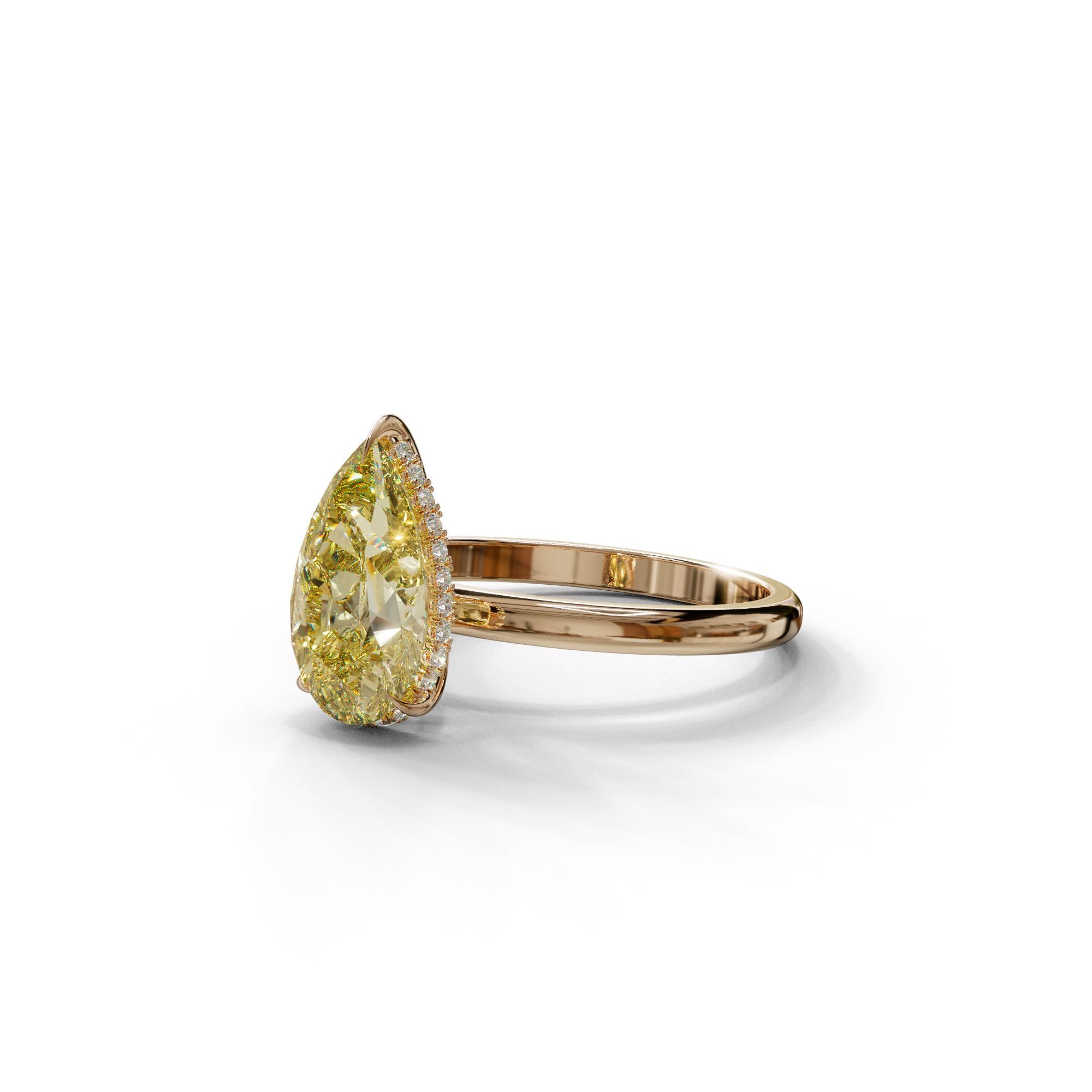 3.5 Carat Yellow Pear Cut Hidden Halo Lab Diamond Ring
