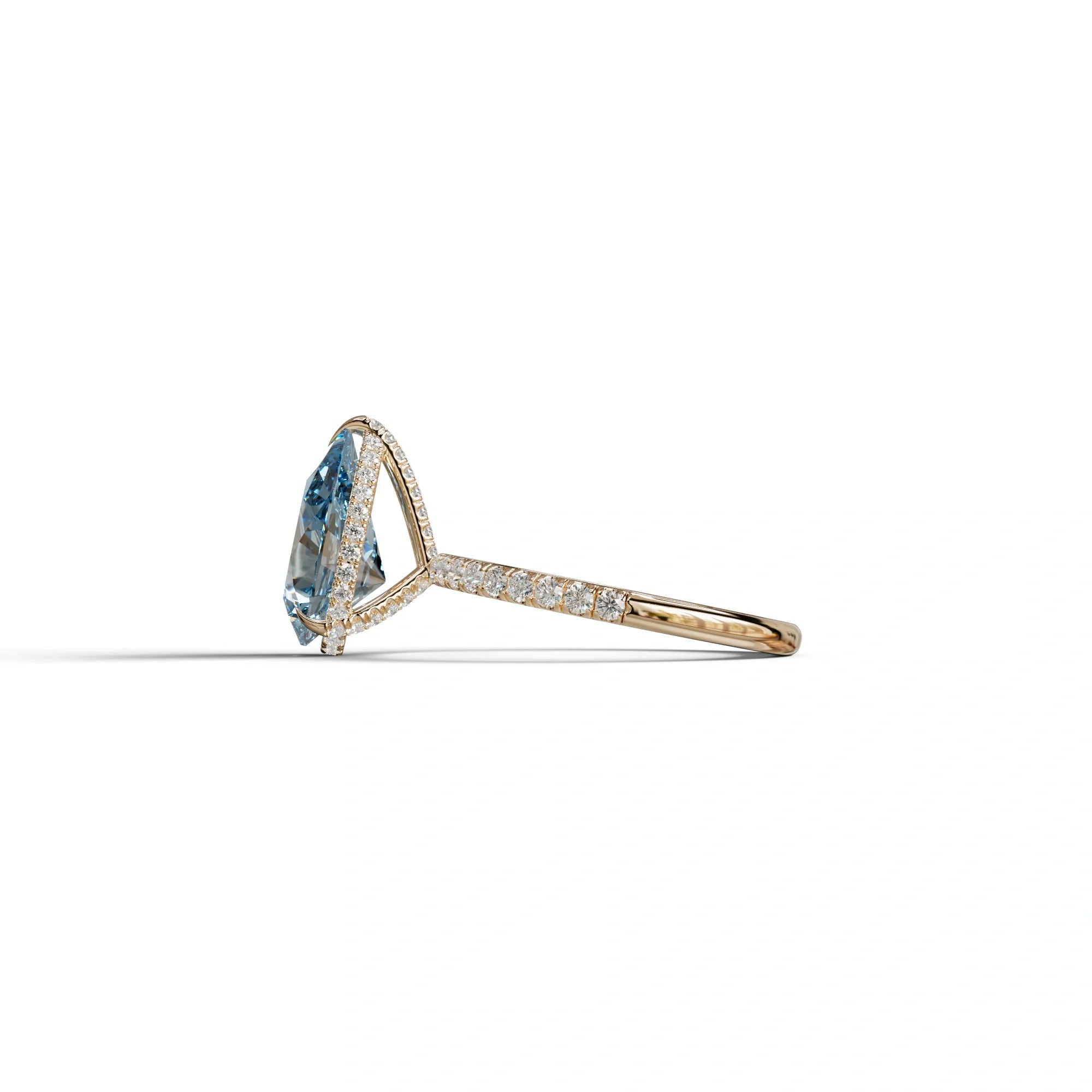 2 Carat Blue Pear Cut Hidden Halo & Pave Lab Diamond Ring