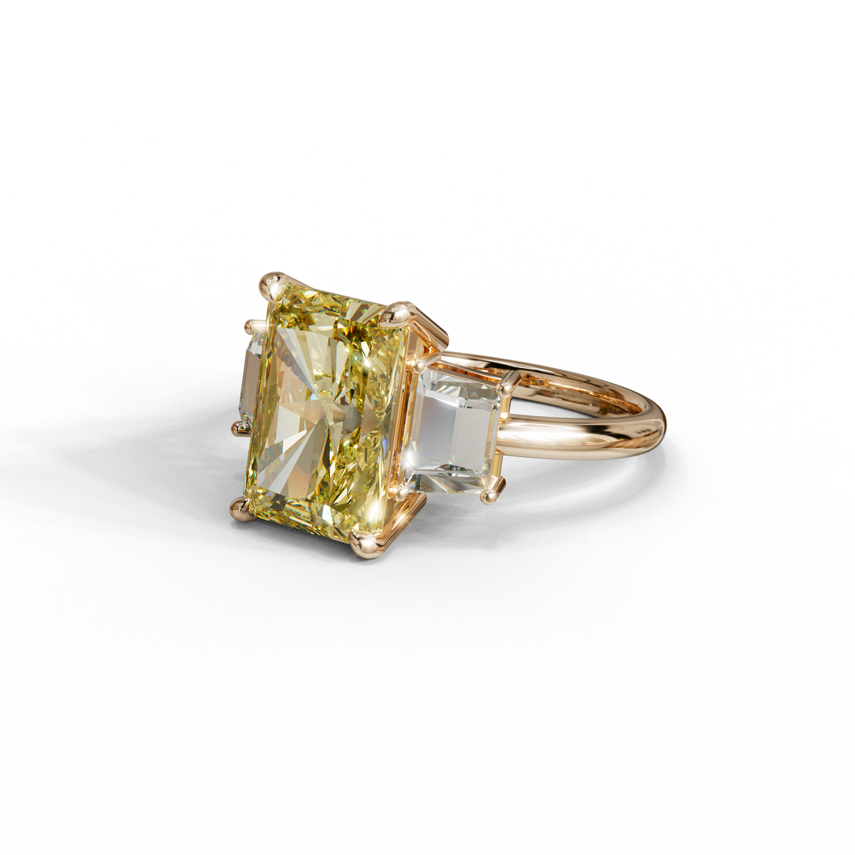 4 Carat Yellow Radiant & Trapezoid Three Stone Engagement Ring - Embrace