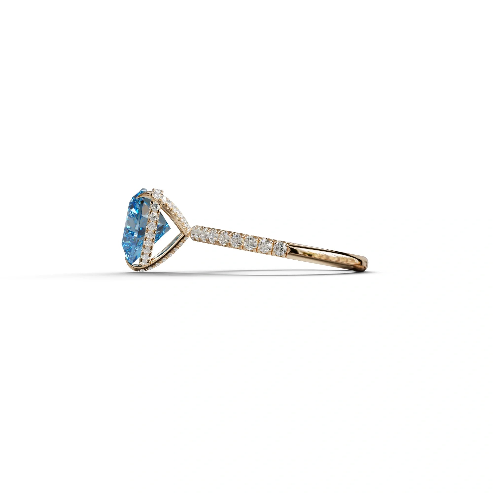 Blue 3 Carat Heart Cut Hidden Halo & Pavé Setting Engagement Ring