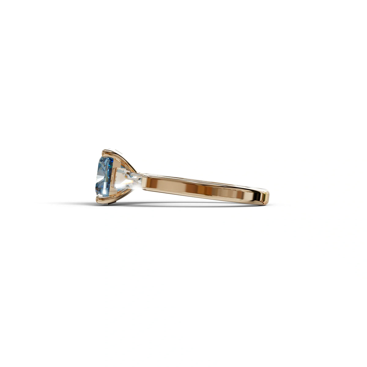 3 Carat Blue Cushion & Tapered Baguette Three Stone Engagement Ring