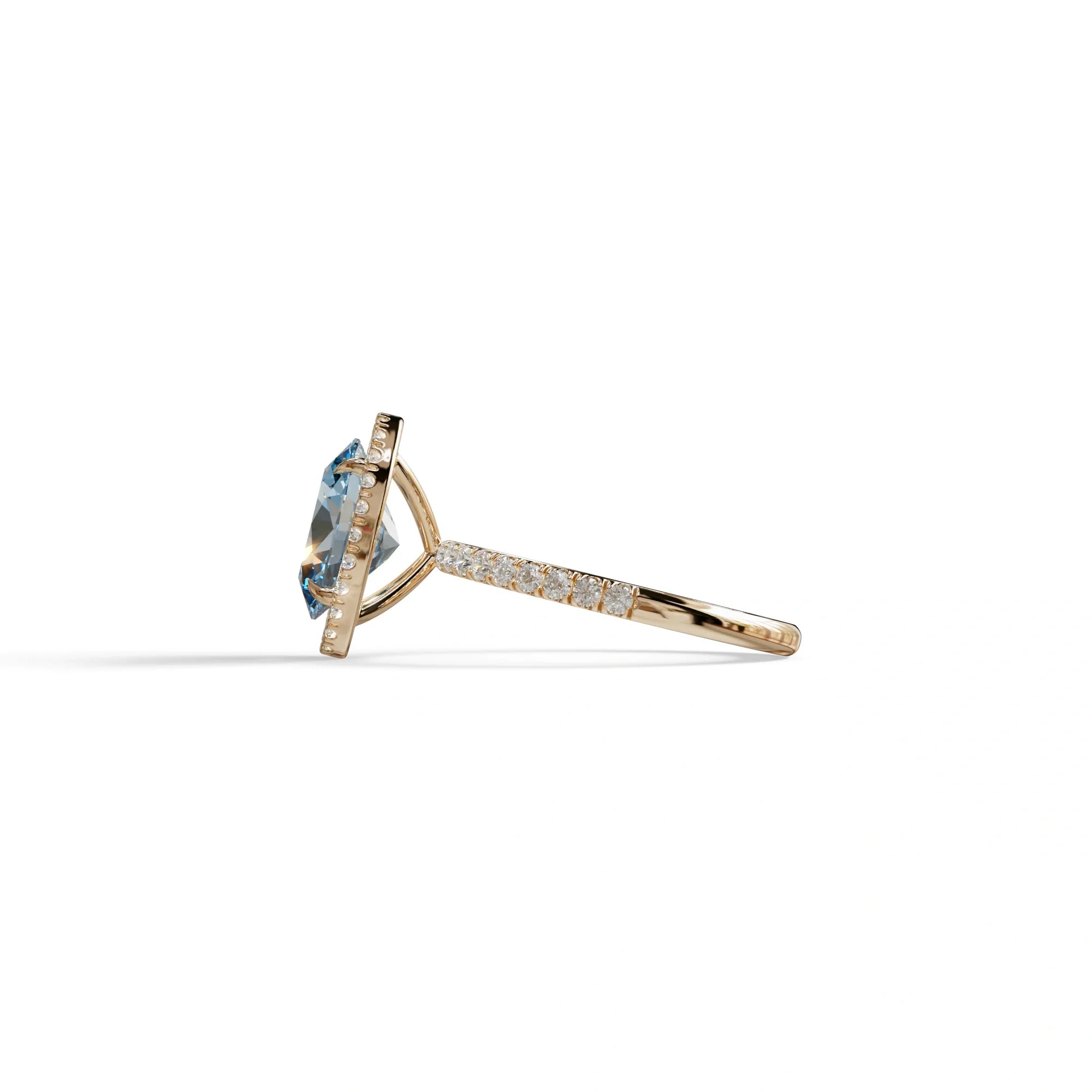 Blue Oval Cut Halo & Pave Lab Grown Diamond Engagement Ring - AnnaBella