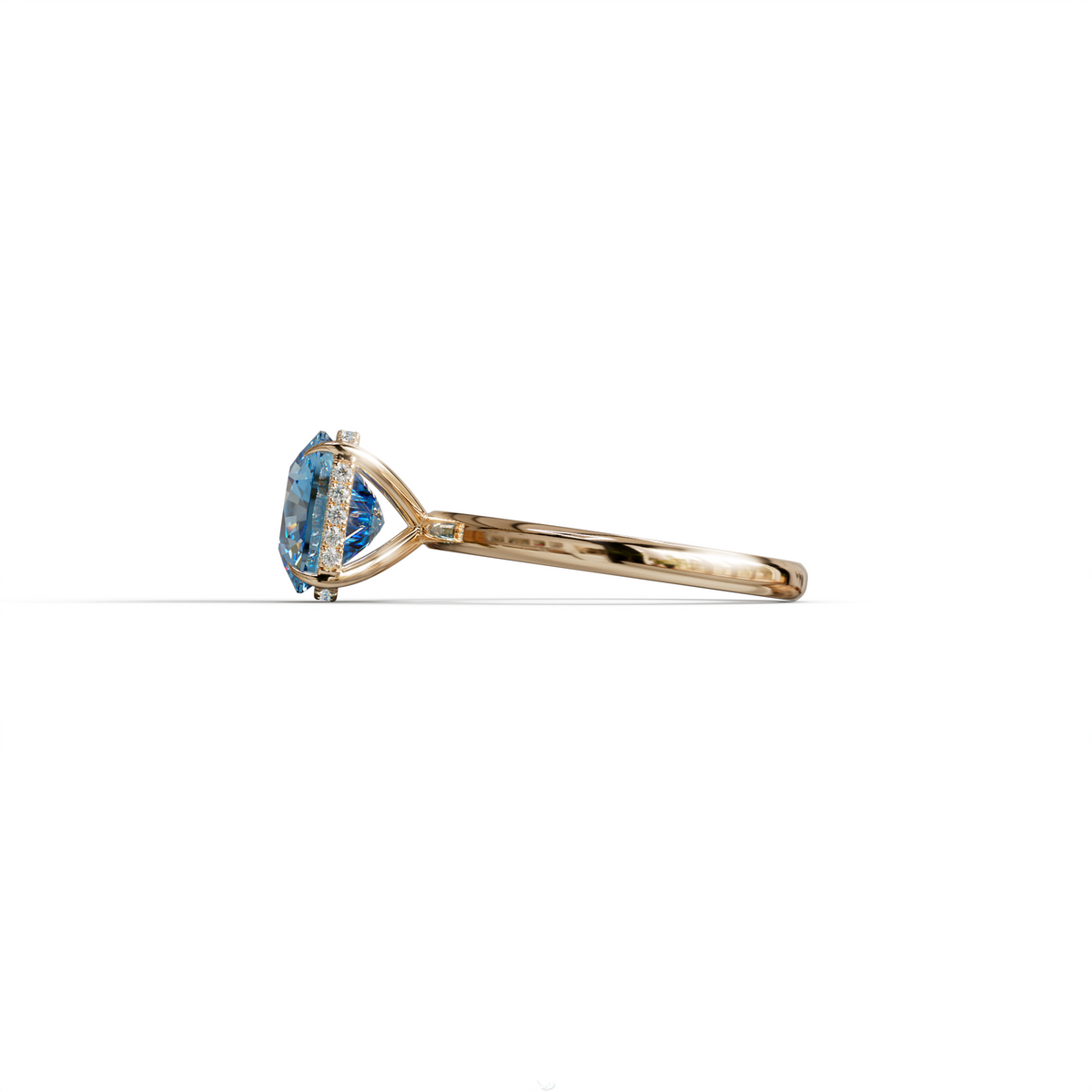 3 Carat Blue Cushion Lab Diamond Hidden Halo Ring