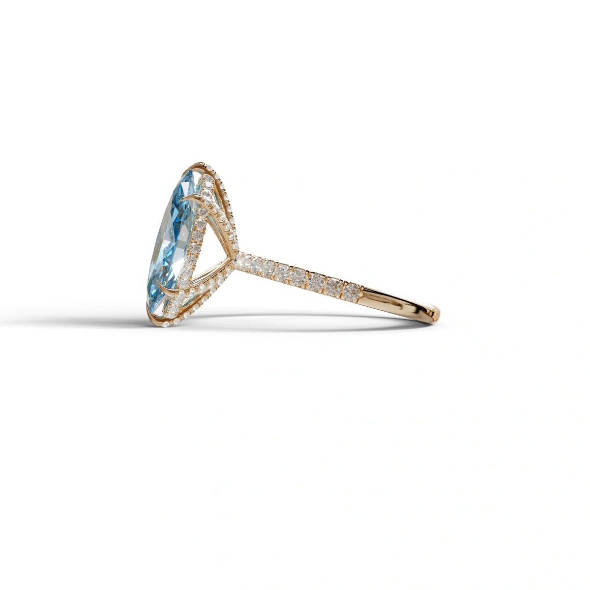 3 Carat Blue Marquise Cut Lab Diamond In Hidden Halo & Pave Setting Ring