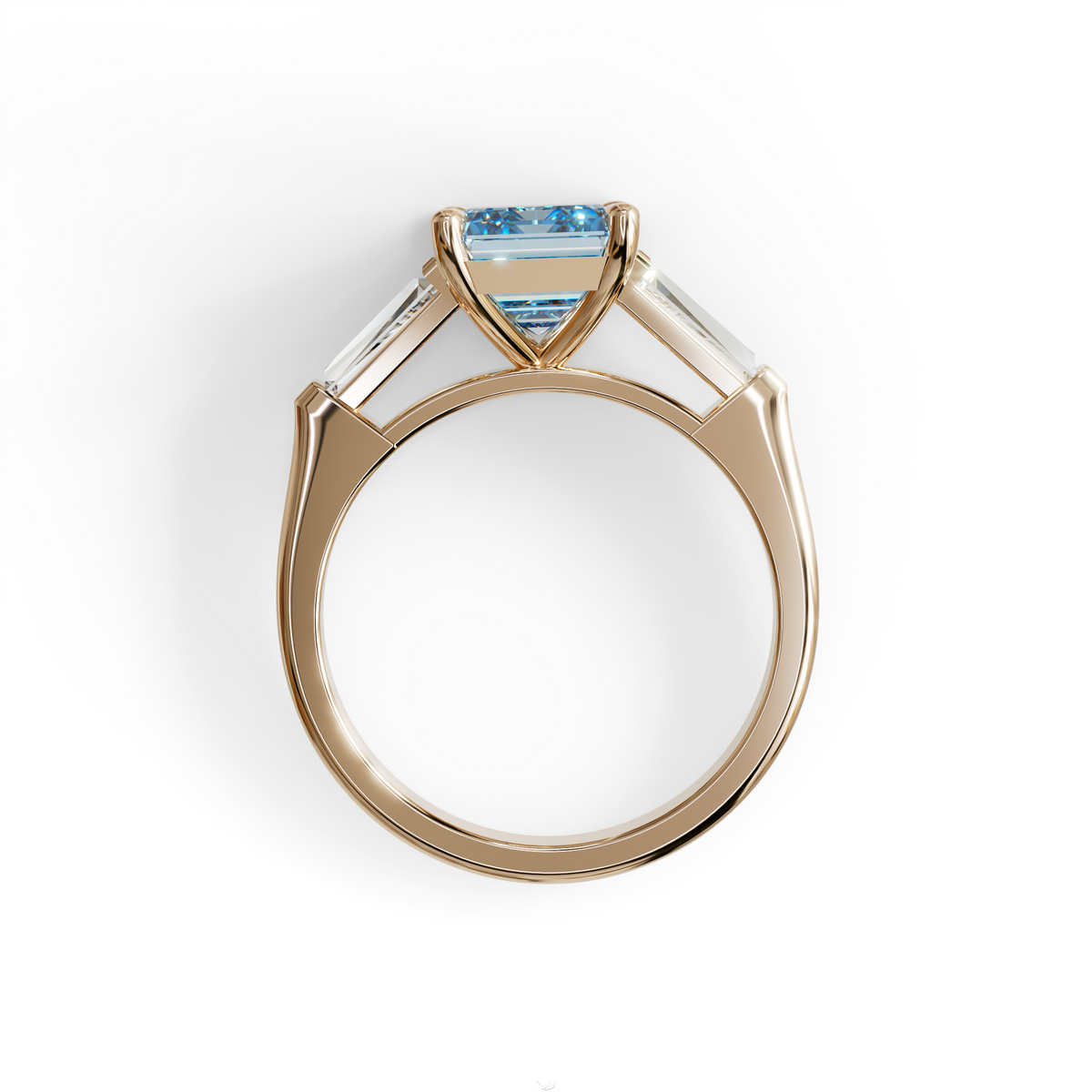 3.75ct Fancy Blue Emerald & Tapered Baguette Three Stone Lab Diamond Ring
