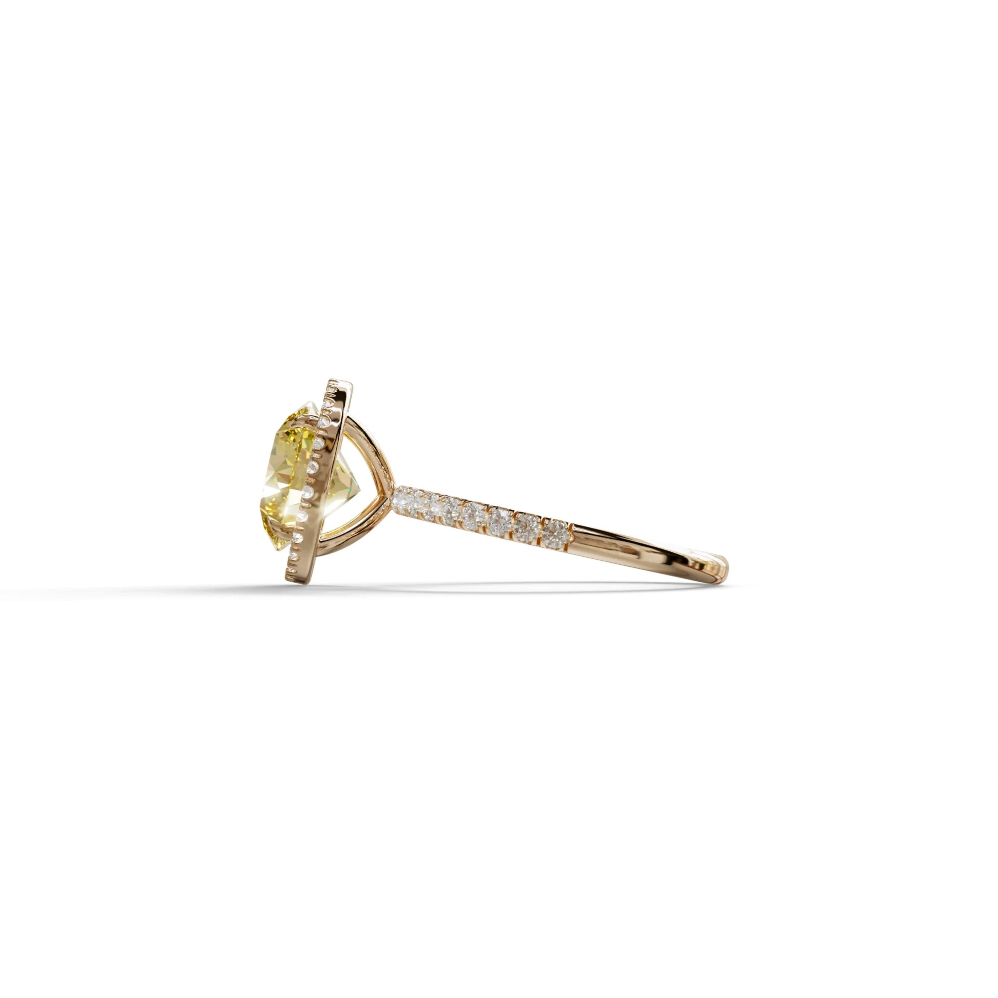 Fancy Yellow Round Cut Halo & Pave Lab Grown Diamond Engagement Ring - Flutura