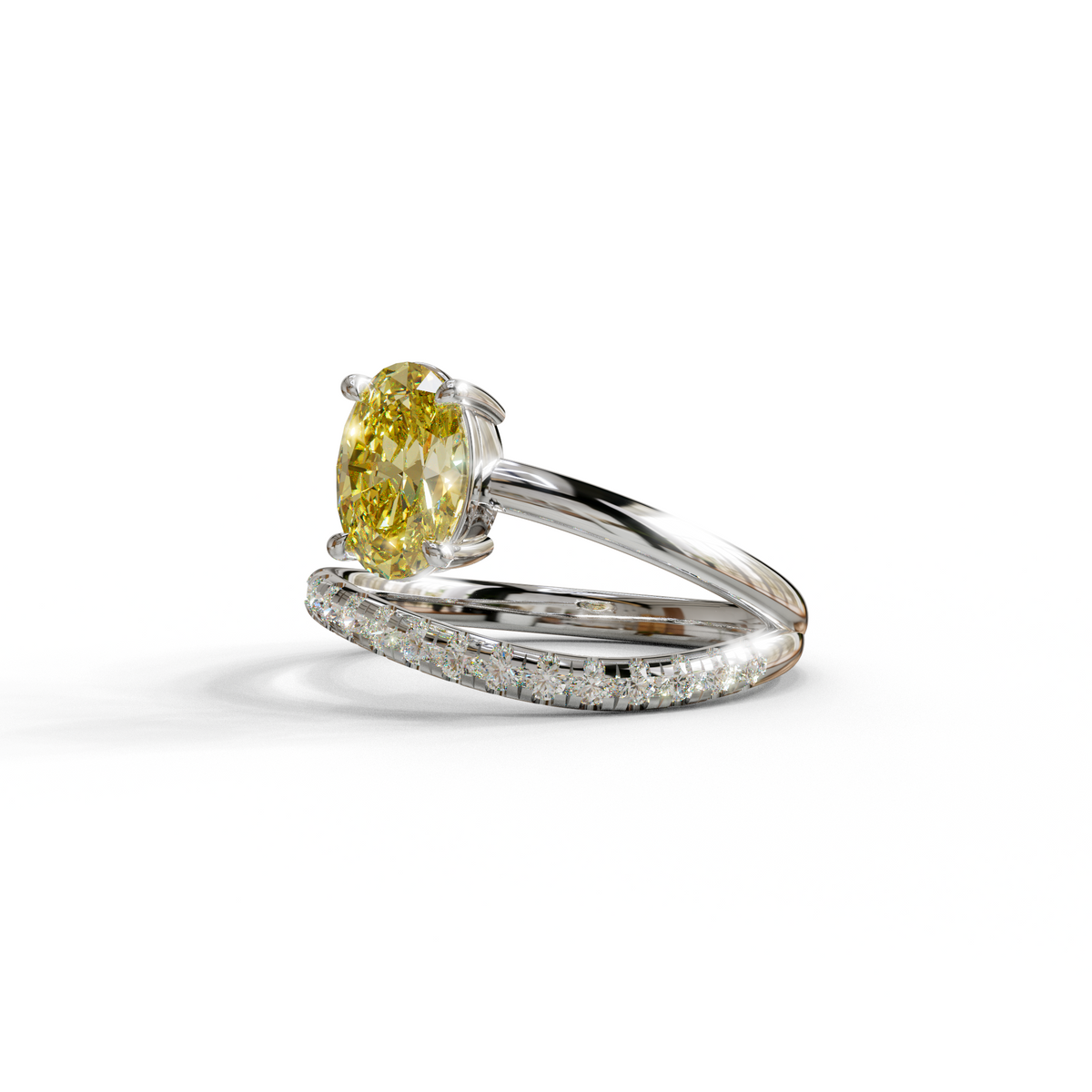 1.5 Carat S-Curve Yellow Oval Diamond Pave-set Diamond Ring - Bypass