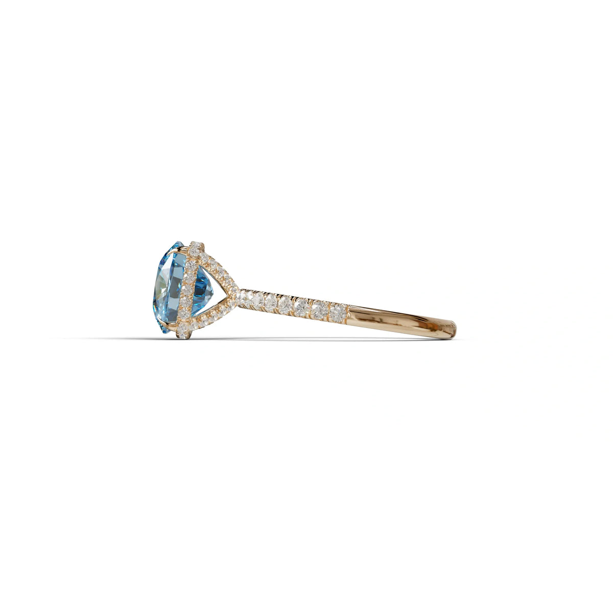 2.5 Carat Blue Cushion Cut Hidden Halo & Pave Lab Grown Diamond Ring