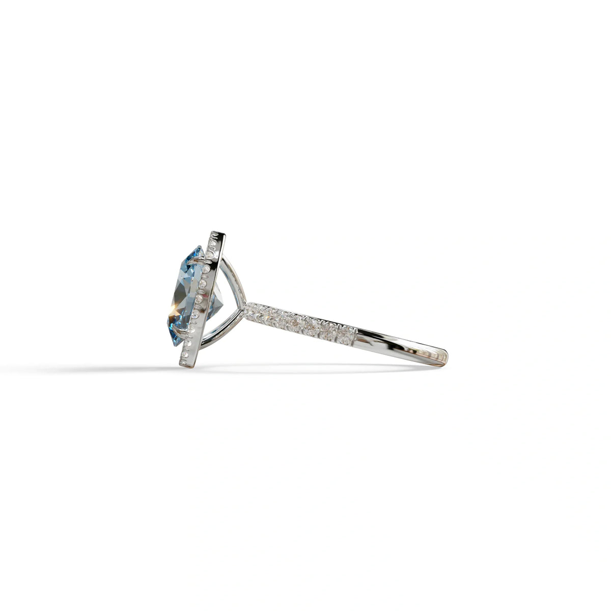 Blue Oval Cut Halo & Pave Lab Grown Diamond Engagement Ring - AnnaBella