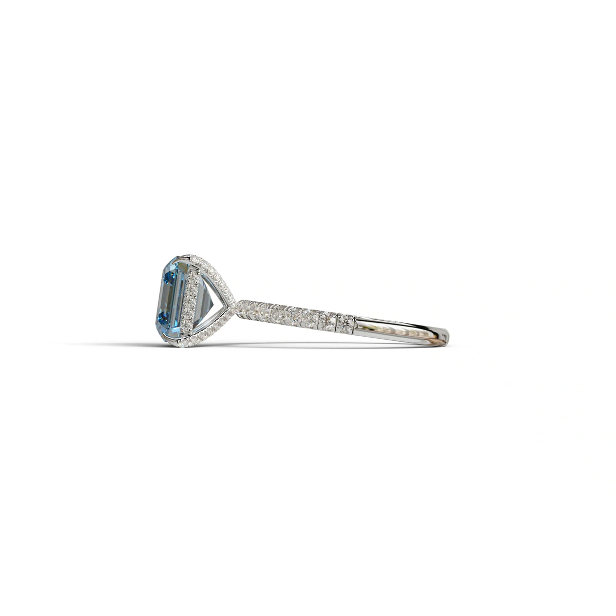 3 Carat Blue Asscher Cut Hidden Halo & Pave Lab Grown Diamond Ring