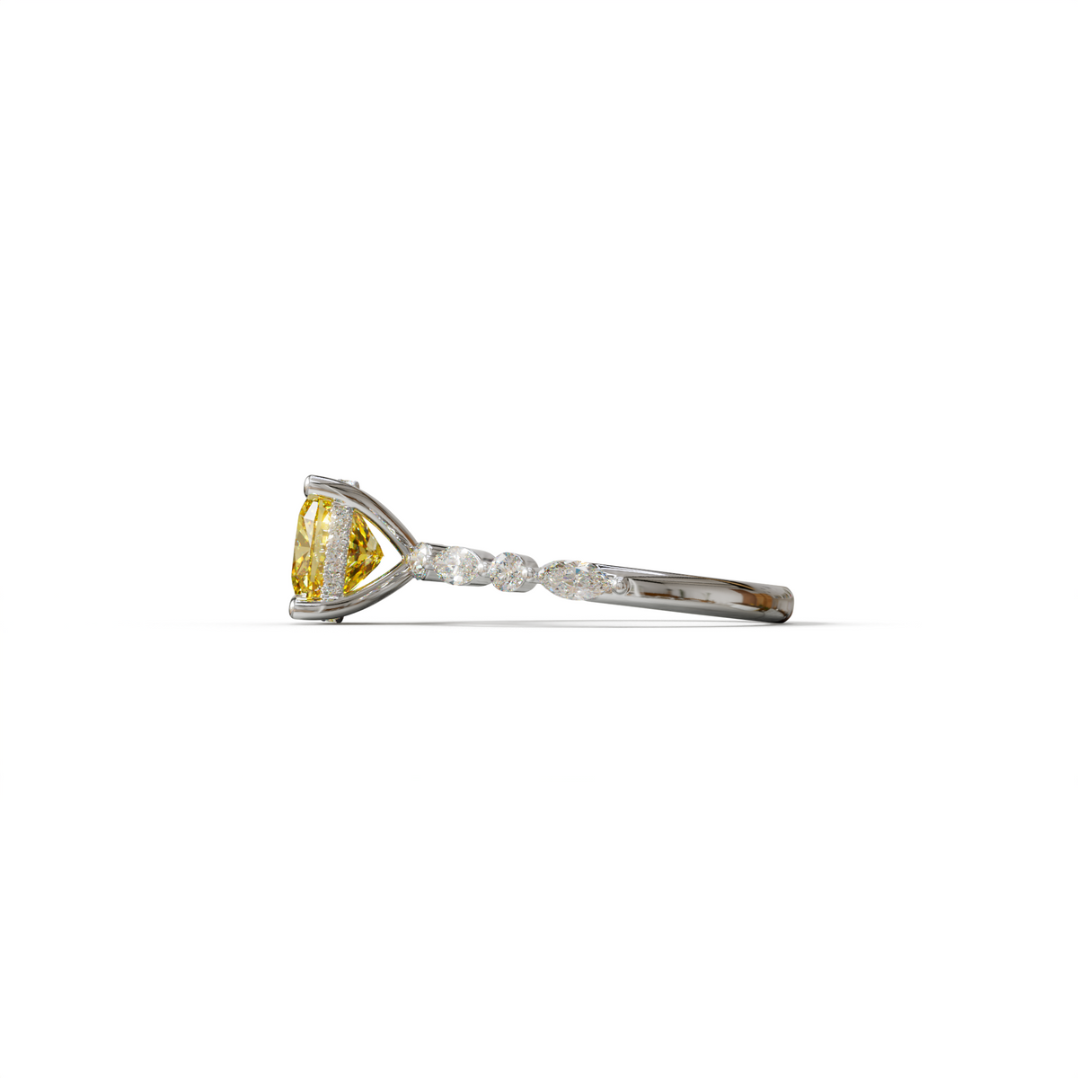 2 Carat Yellow Cushion Cut Hidden Halo & Pave Lab Diamond Ring - Daisy