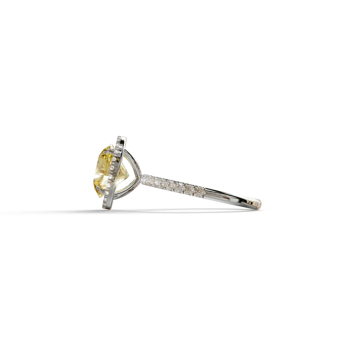 Fancy Yellow Round Cut Halo & Pave Lab Grown Diamond Engagement Ring - Flutura