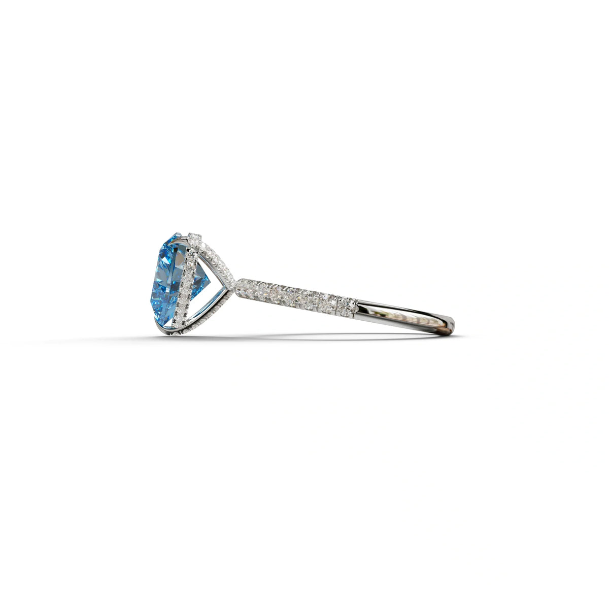 Blue 3 Carat Heart Cut Hidden Halo & Pavé Setting Engagement Ring