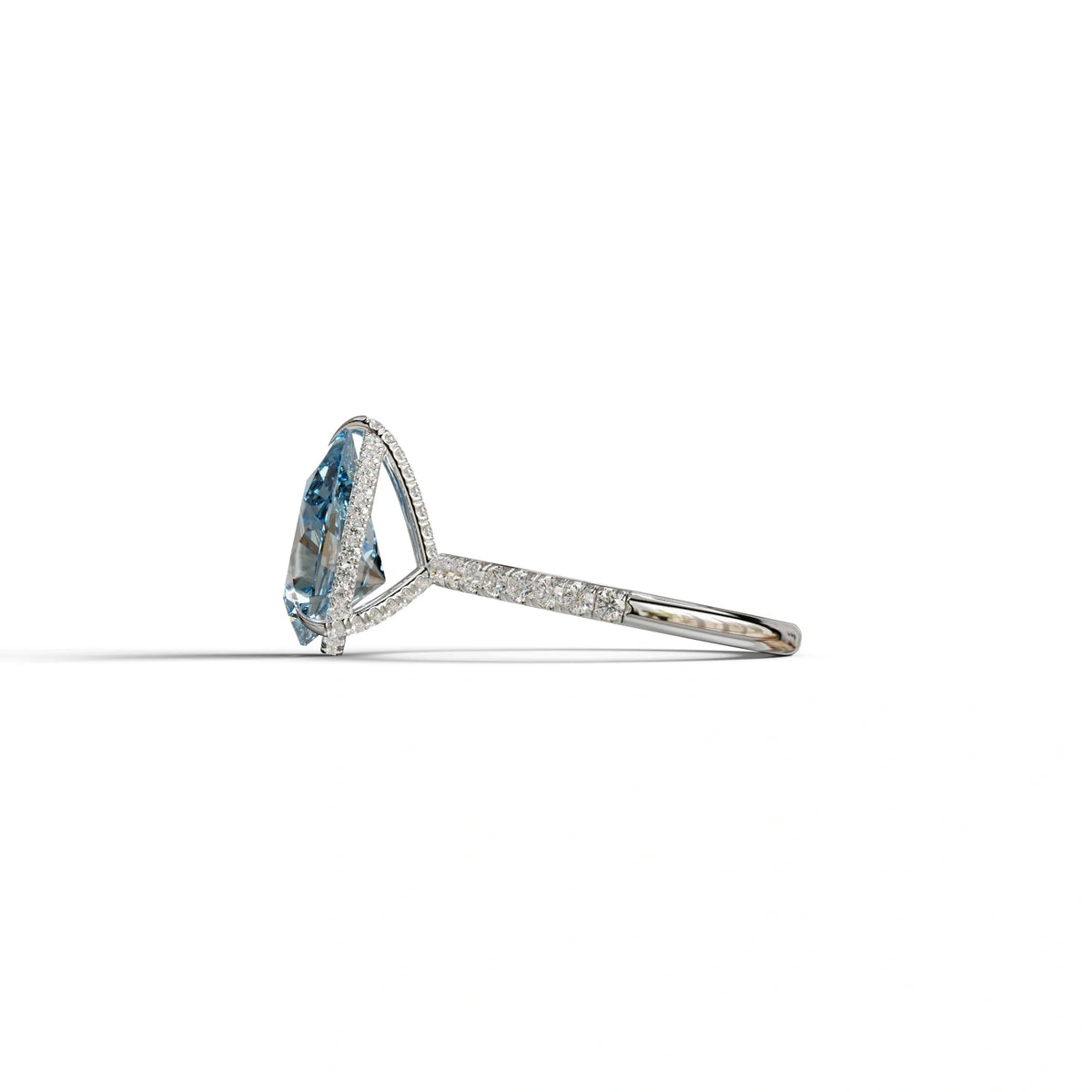 2 Carat Blue Pear Cut Hidden Halo & Pave Lab Diamond Ring