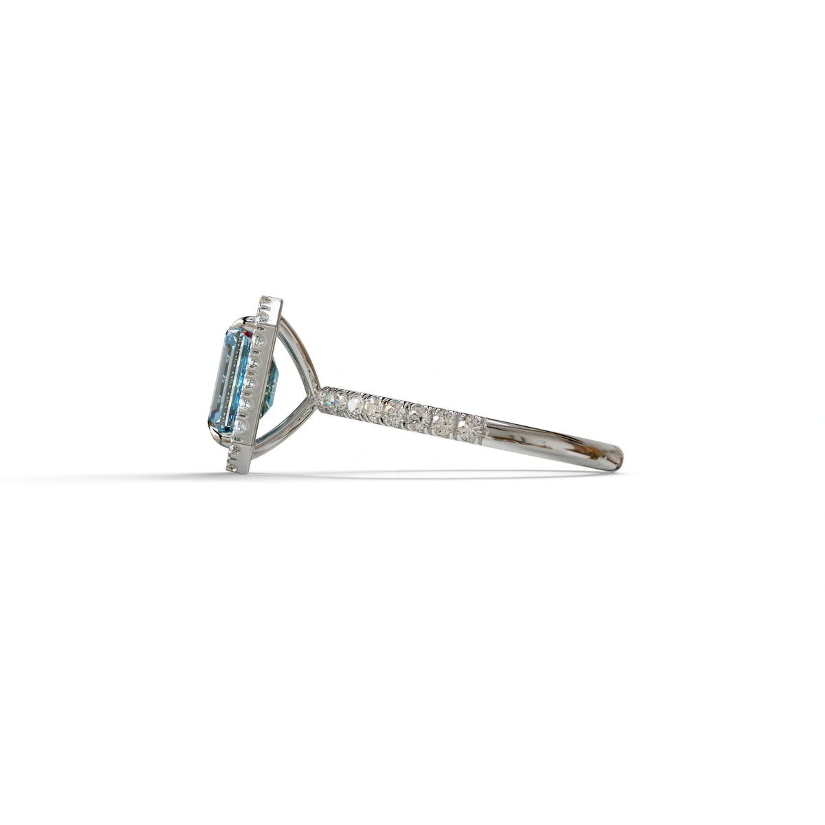 Blue Emerald Cut Halo & Pave Lab Grown Diamond Engagement Ring - Viola