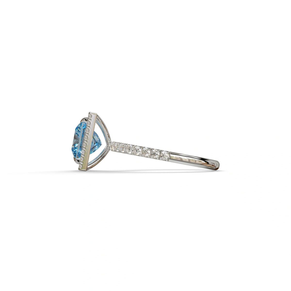 2 Carat Blue Princess Cut Halo & Pave Lab Diamond Ring - Diamond Prime